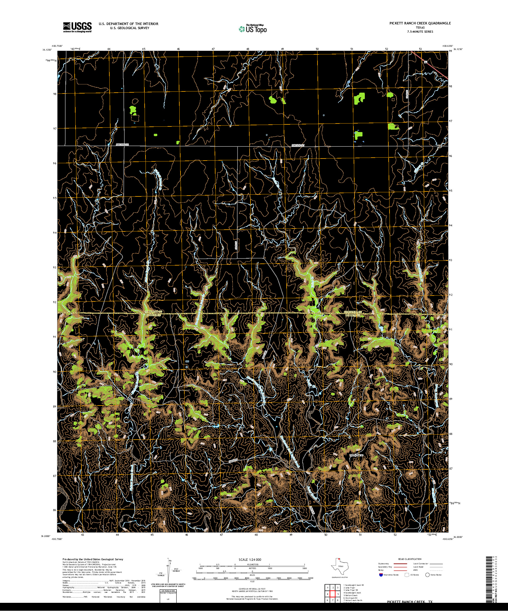 US TOPO 7.5-MINUTE MAP FOR PICKETT RANCH CREEK, TX