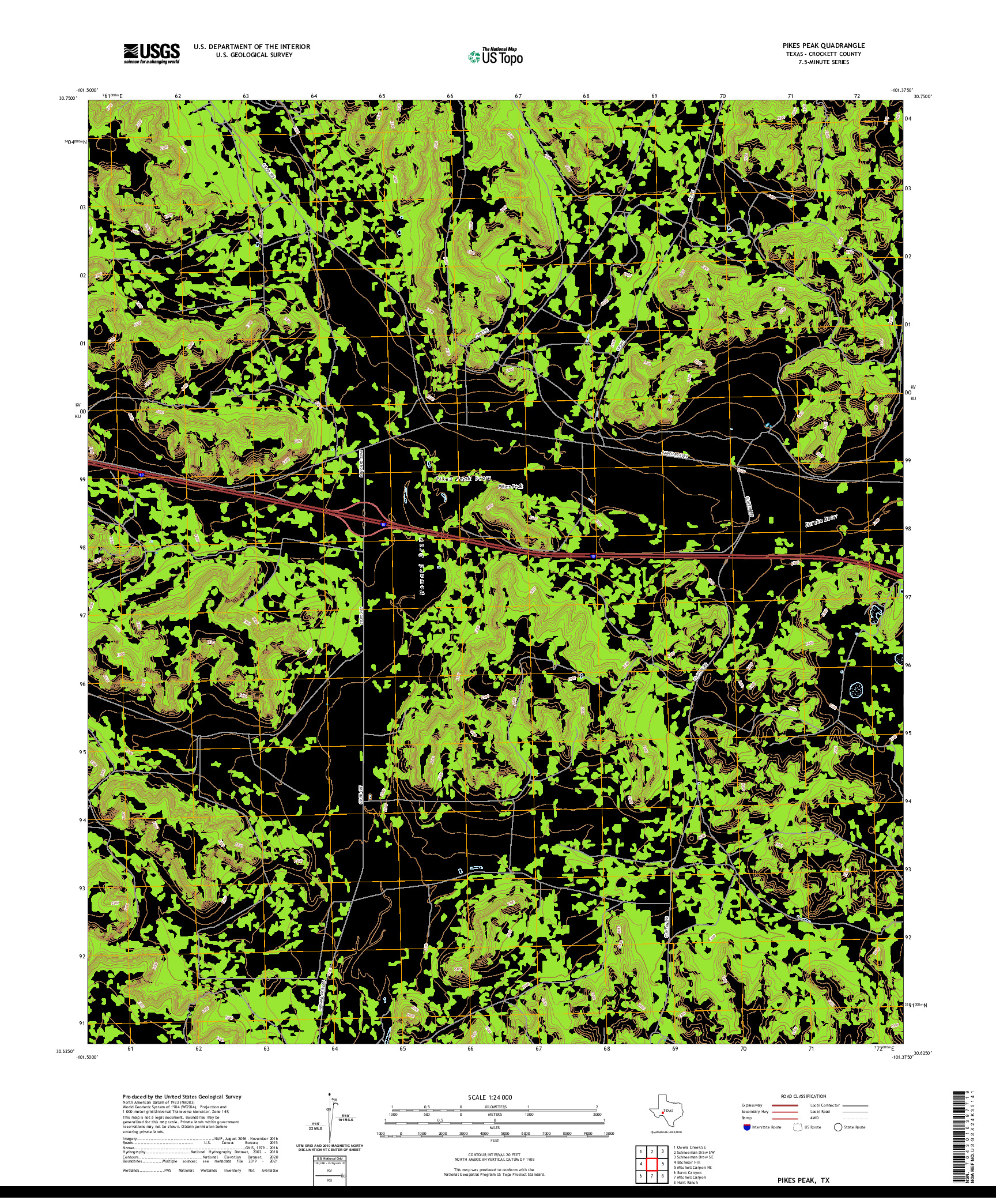 US TOPO 7.5-MINUTE MAP FOR PIKES PEAK, TX