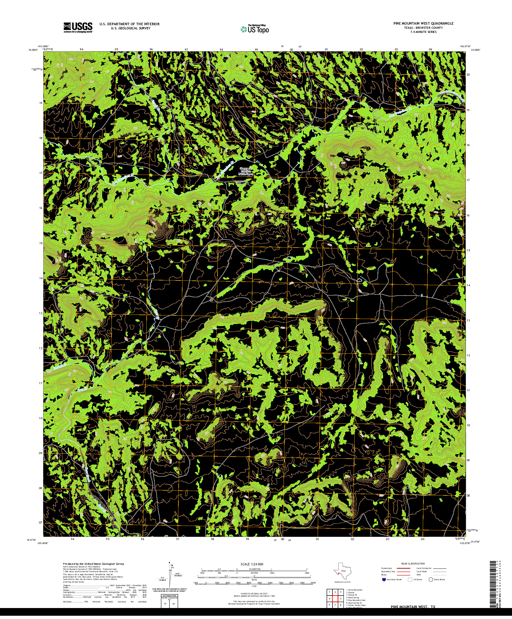 US TOPO 7.5-MINUTE MAP FOR PINE MOUNTAIN WEST, TX