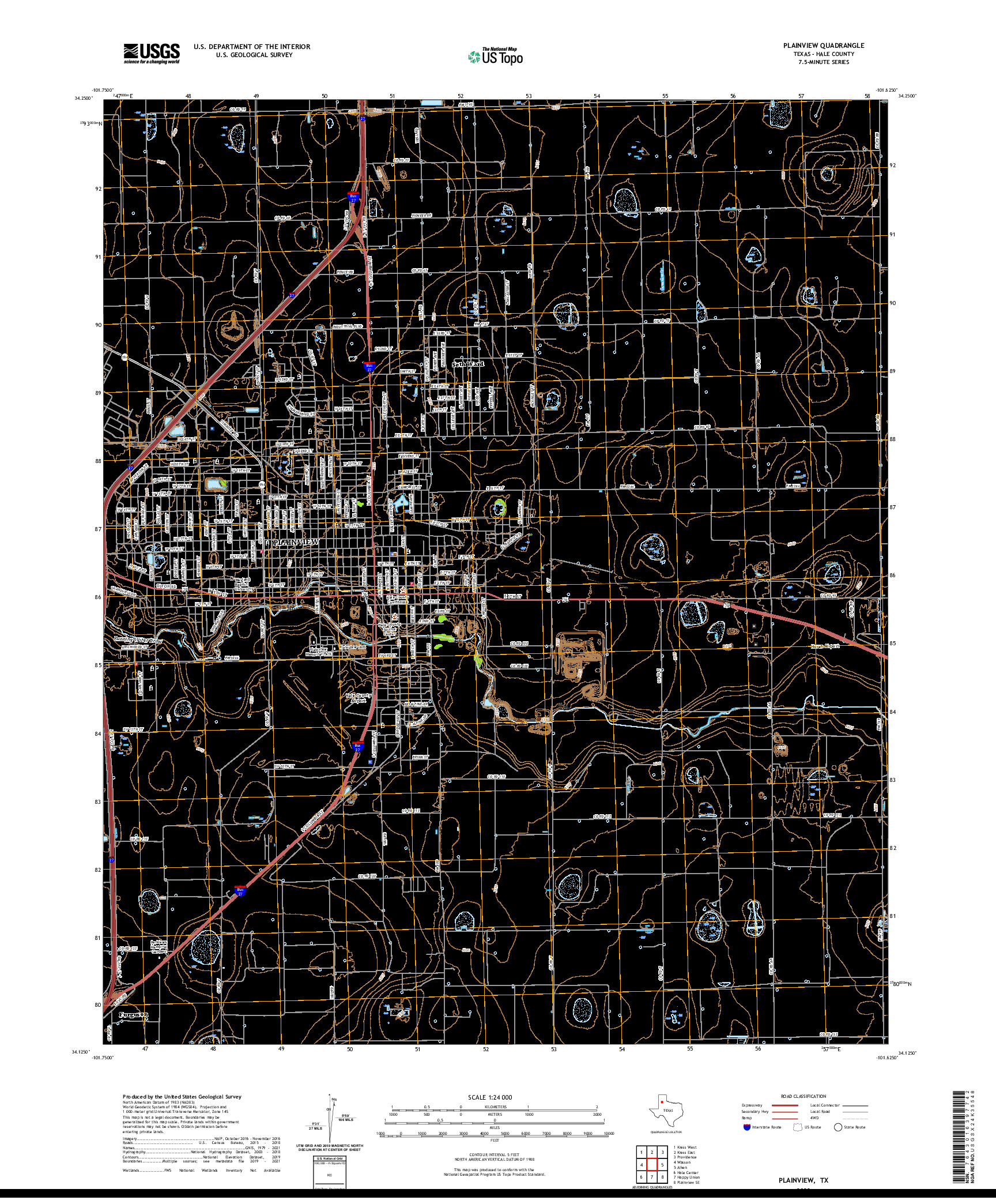 US TOPO 7.5-MINUTE MAP FOR PLAINVIEW, TX