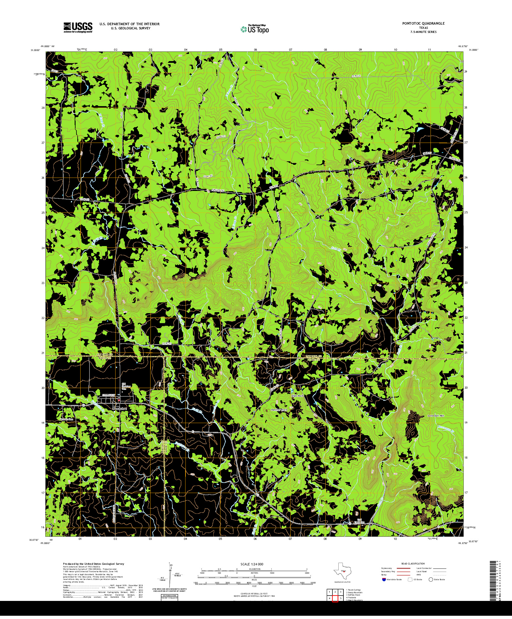 US TOPO 7.5-MINUTE MAP FOR PONTOTOC, TX