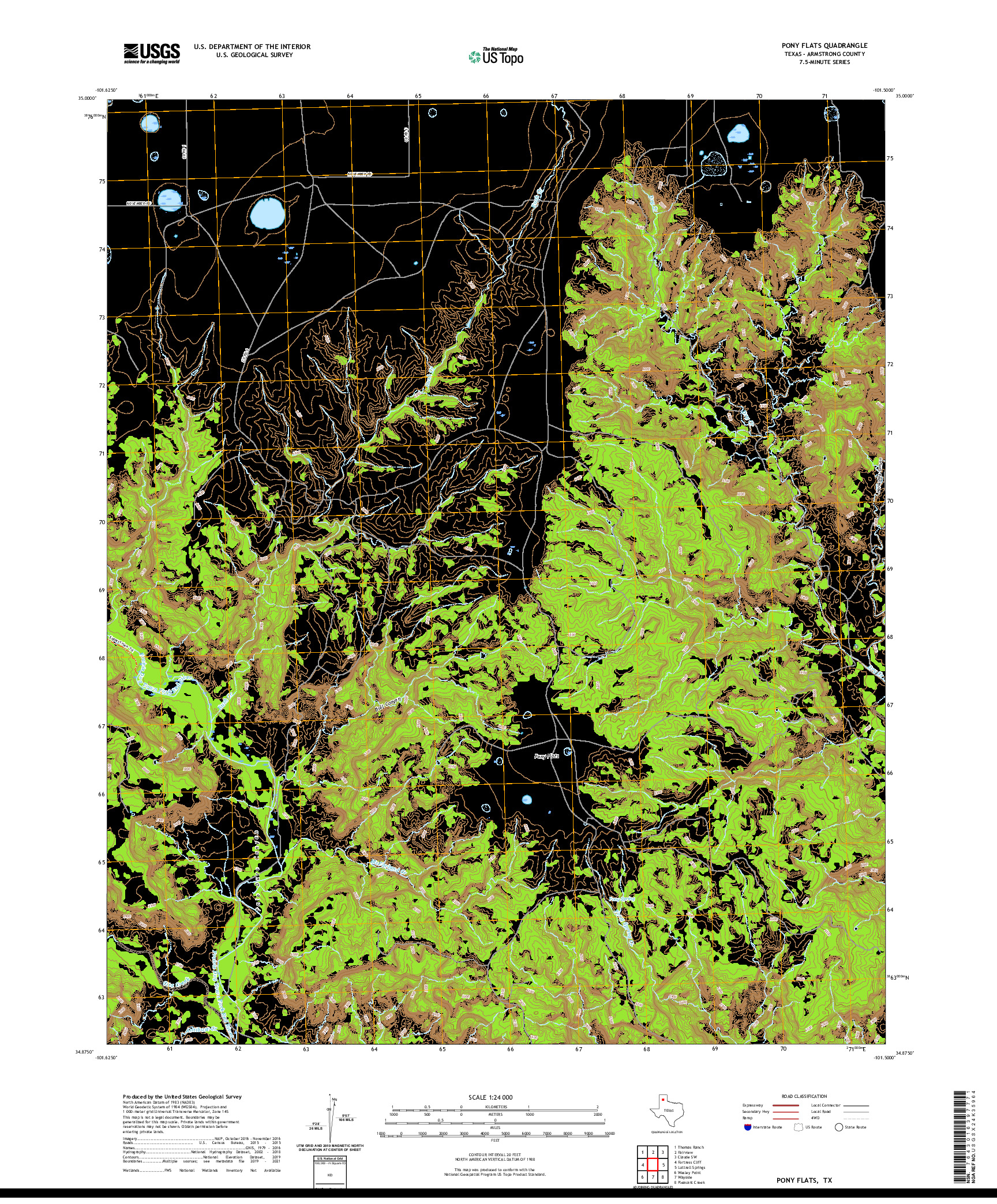 US TOPO 7.5-MINUTE MAP FOR PONY FLATS, TX