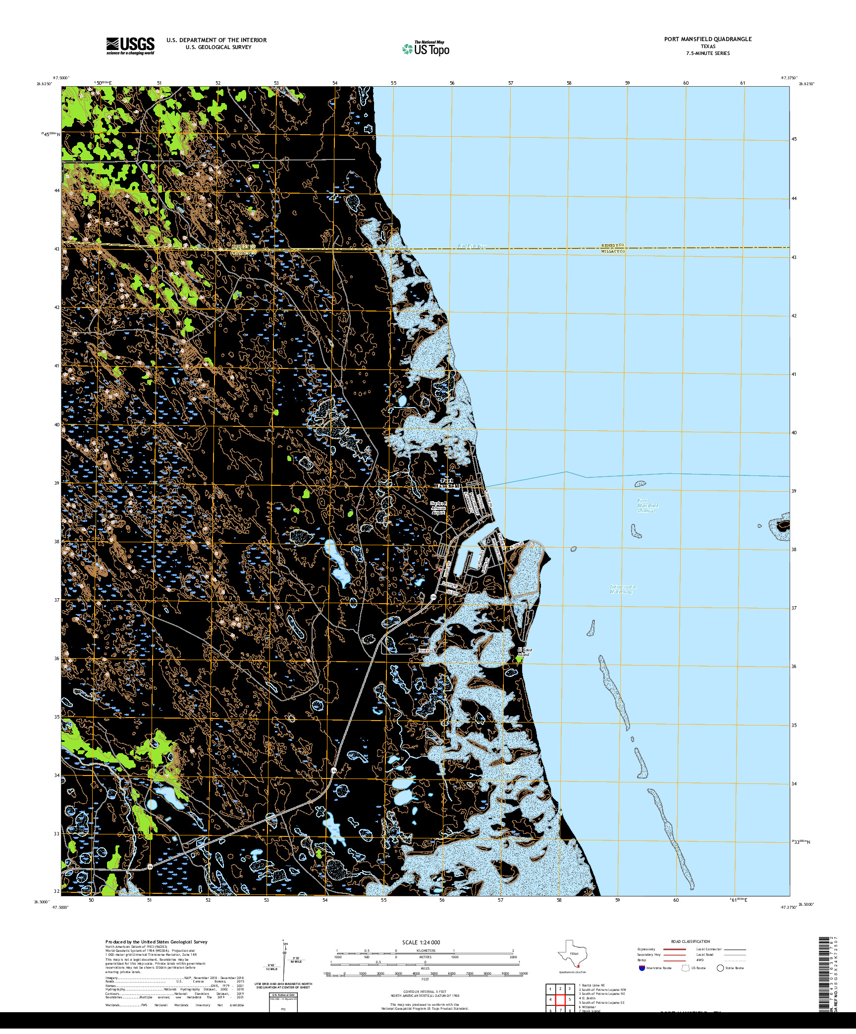 US TOPO 7.5-MINUTE MAP FOR PORT MANSFIELD, TX