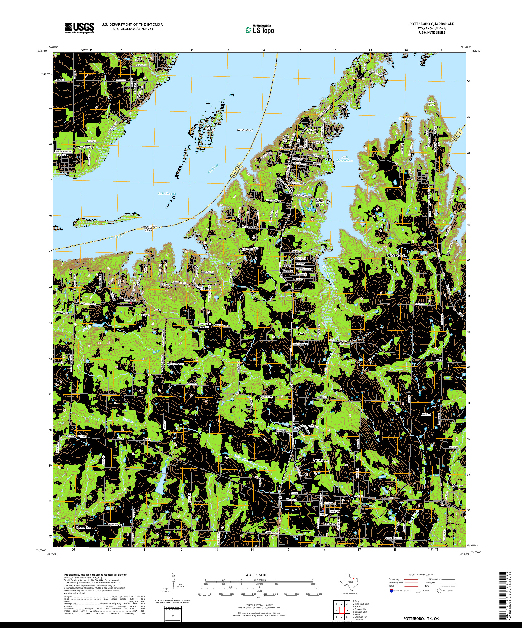 US TOPO 7.5-MINUTE MAP FOR POTTSBORO, TX,OK