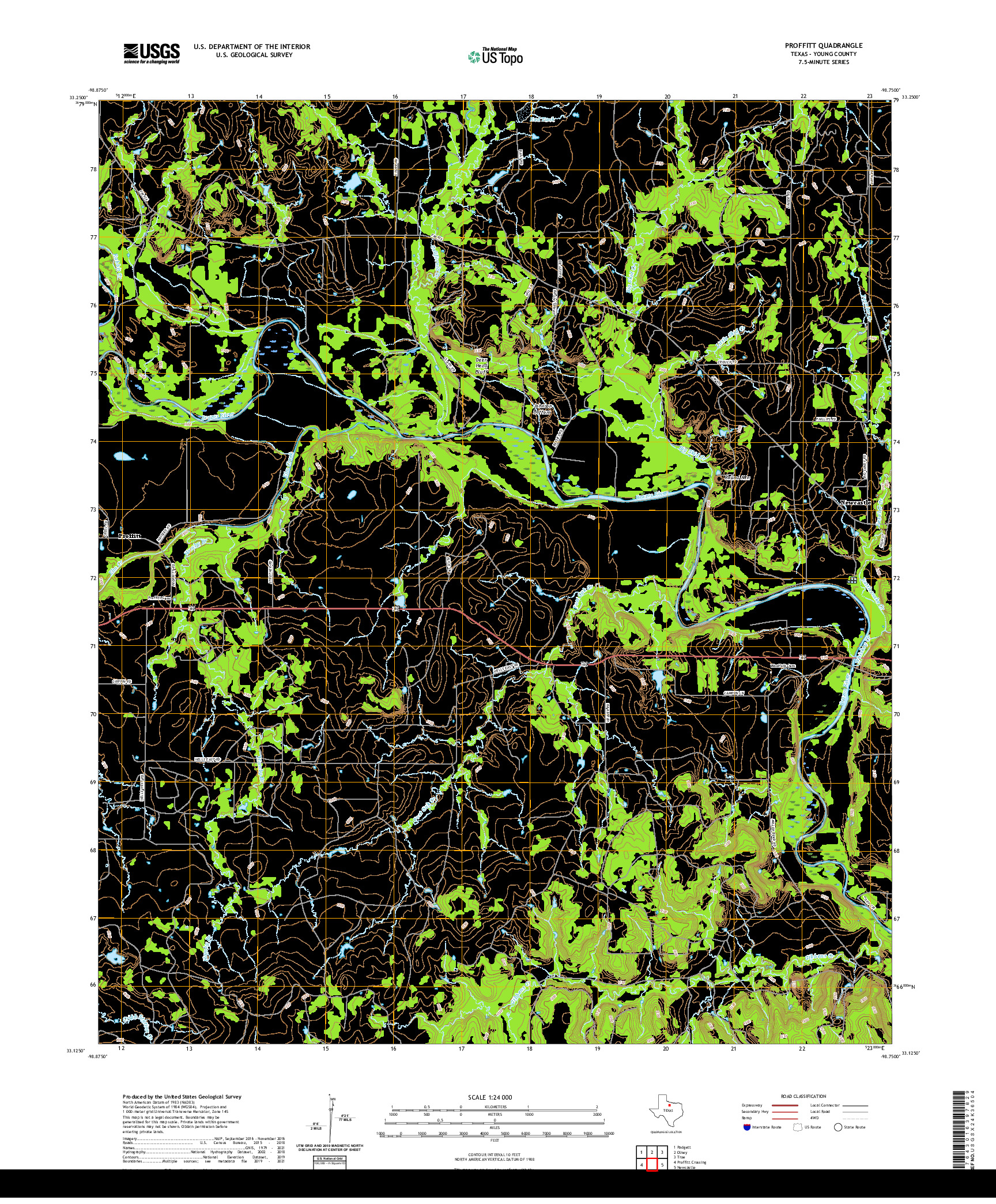 US TOPO 7.5-MINUTE MAP FOR PROFFITT, TX