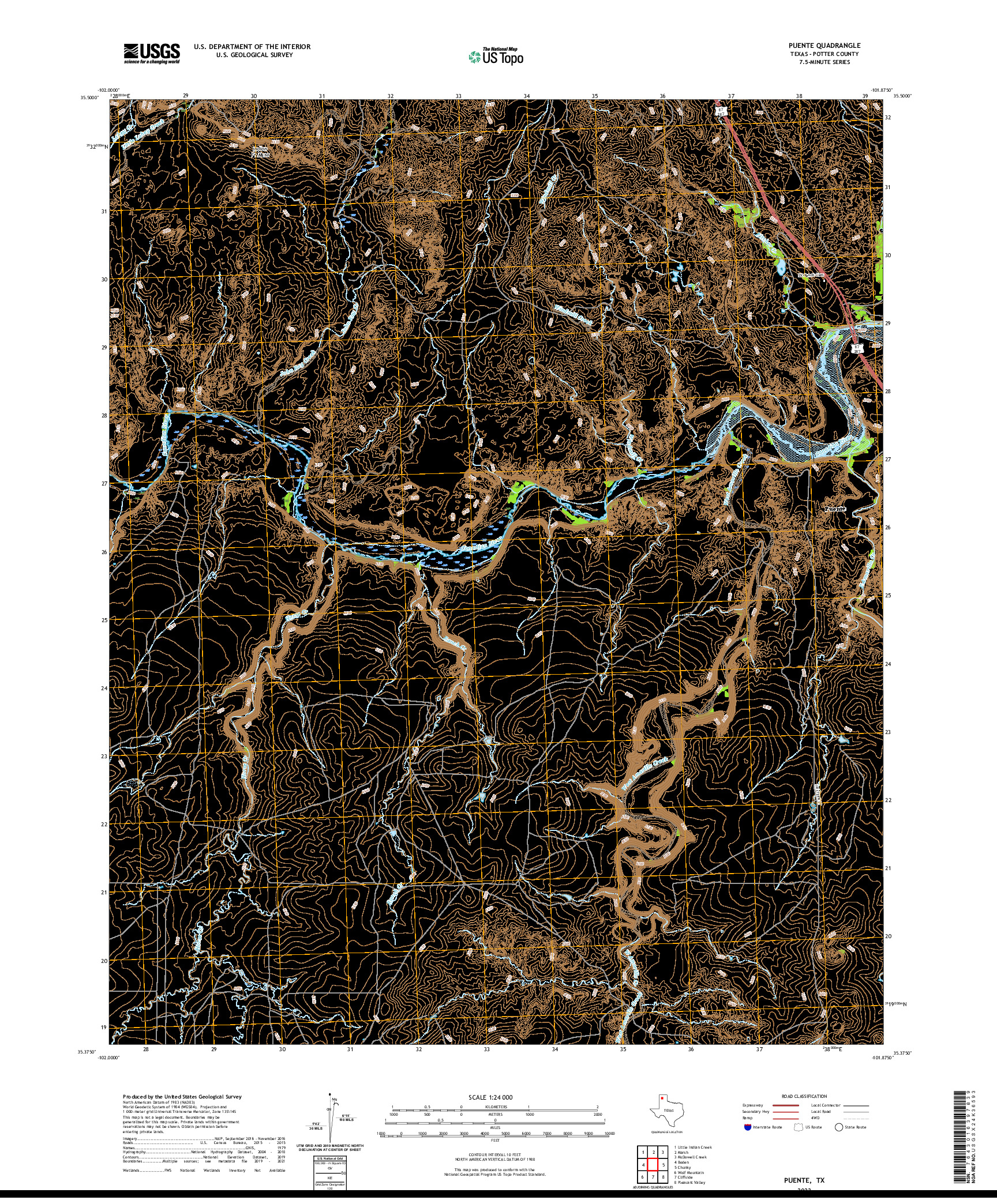 US TOPO 7.5-MINUTE MAP FOR PUENTE, TX