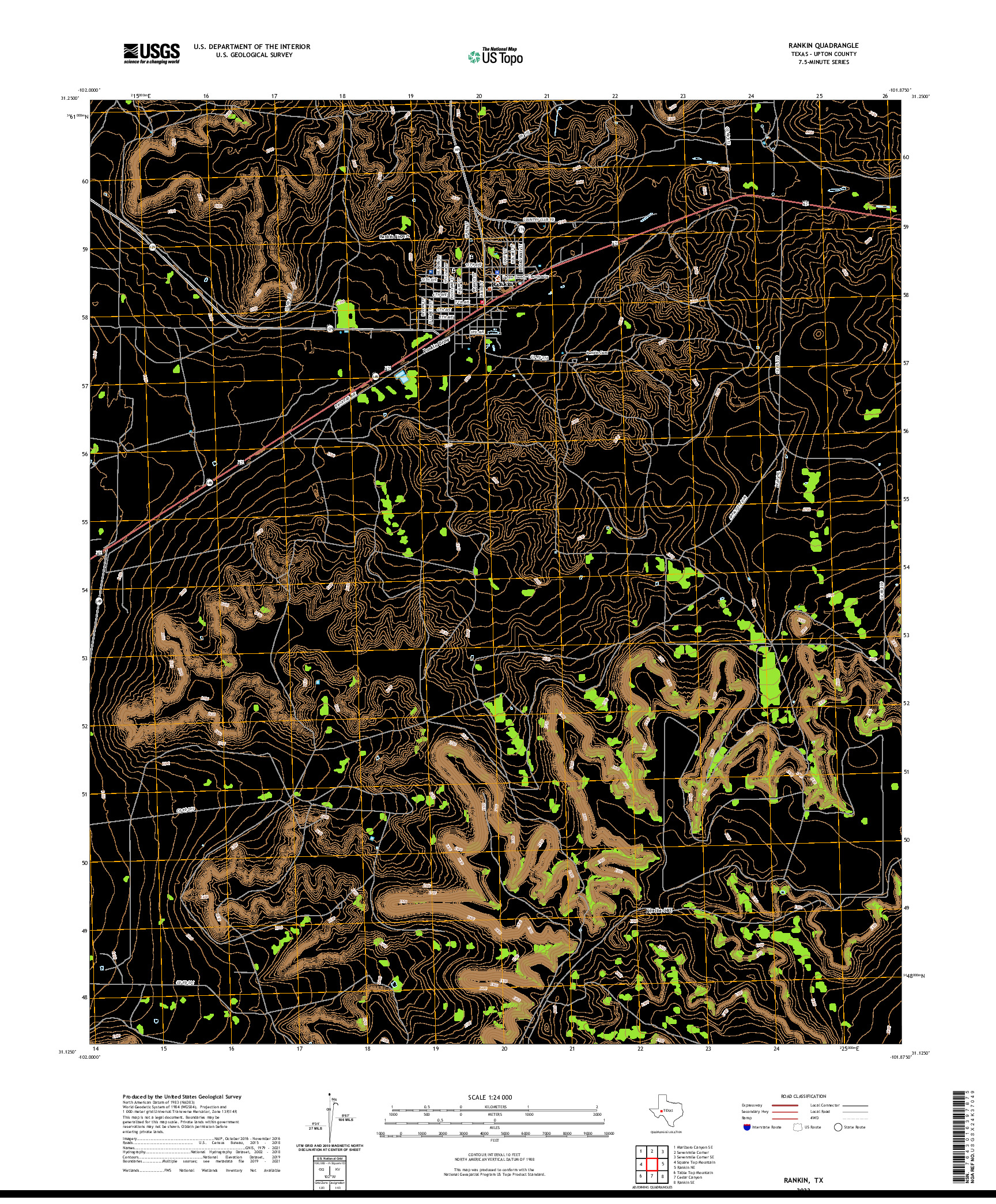 US TOPO 7.5-MINUTE MAP FOR RANKIN, TX