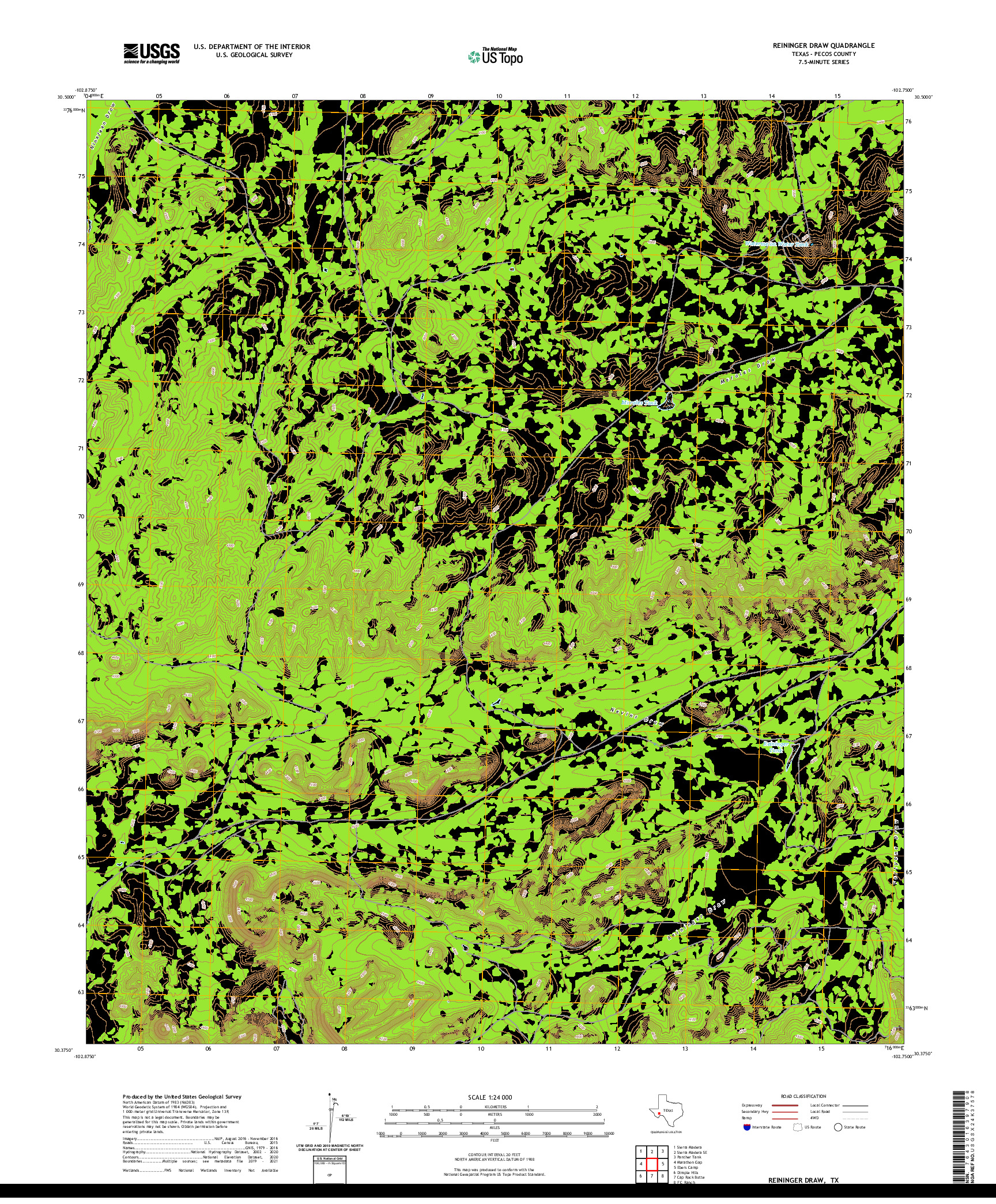 US TOPO 7.5-MINUTE MAP FOR REININGER DRAW, TX