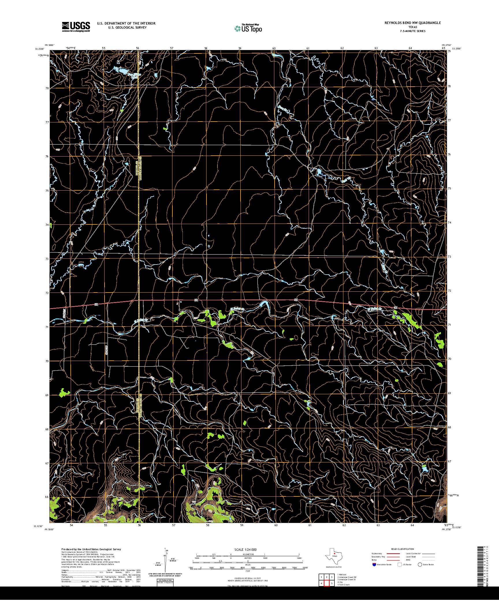 US TOPO 7.5-MINUTE MAP FOR REYNOLDS BEND NW, TX