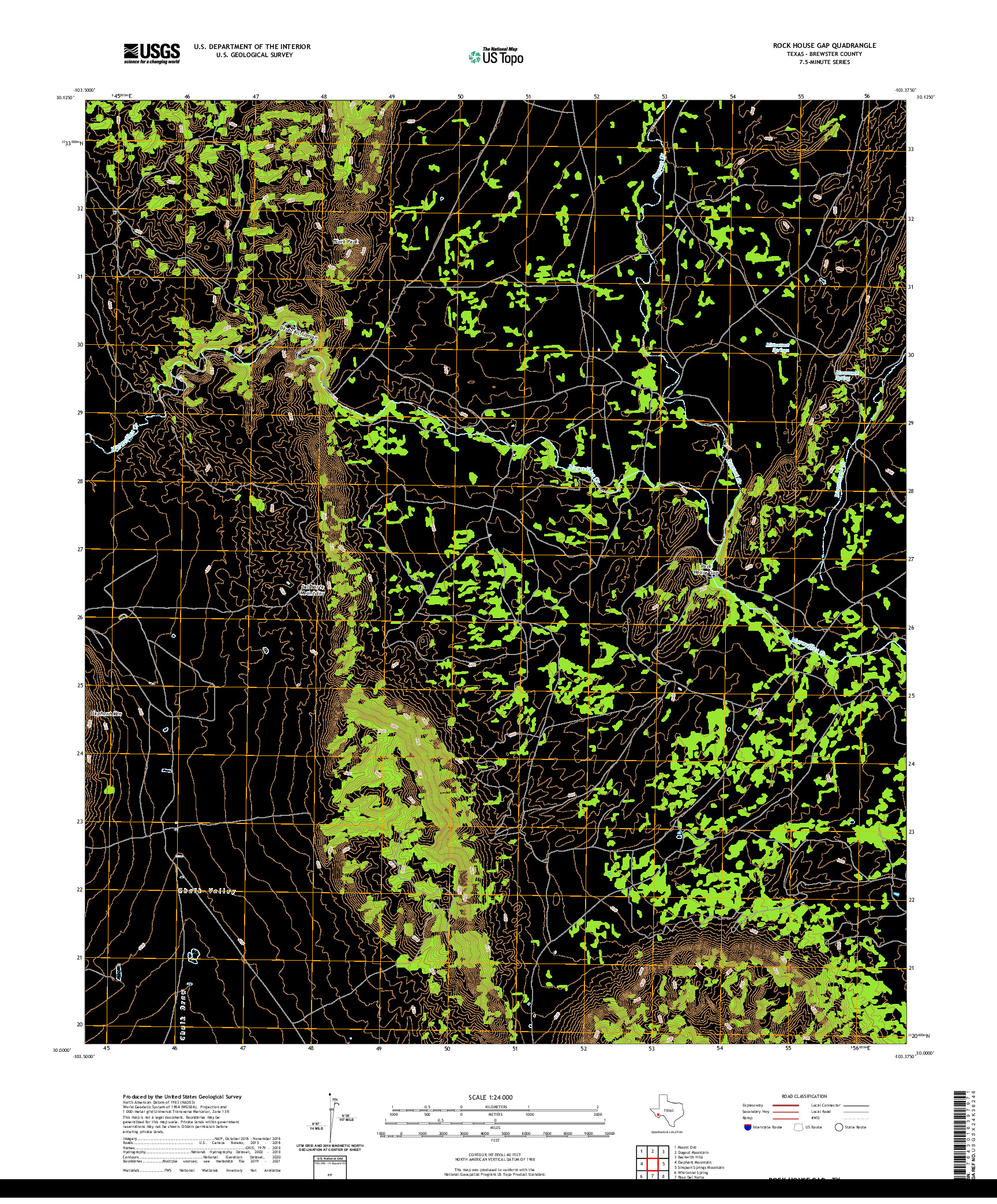 US TOPO 7.5-MINUTE MAP FOR ROCK HOUSE GAP, TX