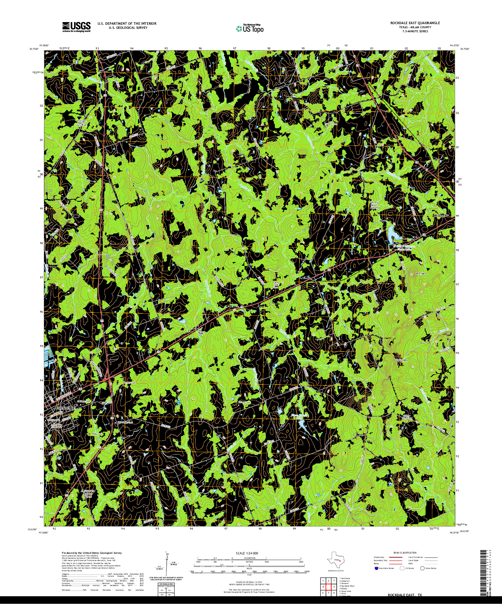 US TOPO 7.5-MINUTE MAP FOR ROCKDALE EAST, TX