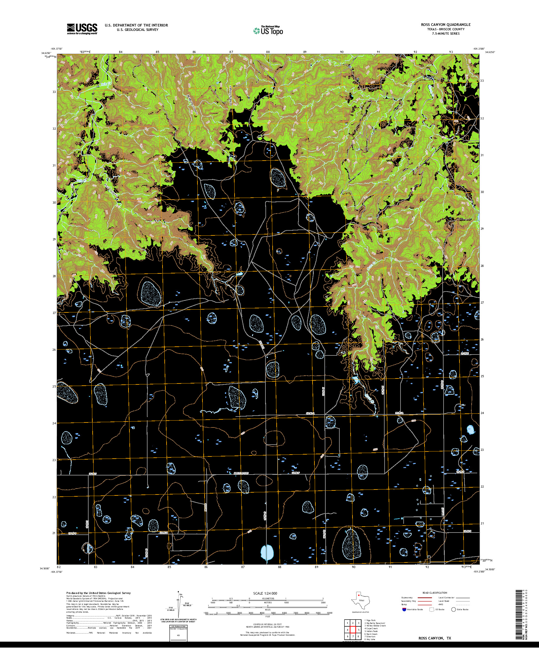 US TOPO 7.5-MINUTE MAP FOR ROSS CANYON, TX