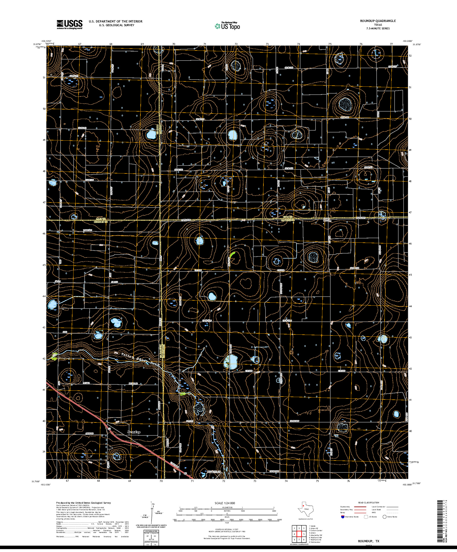 US TOPO 7.5-MINUTE MAP FOR ROUNDUP, TX