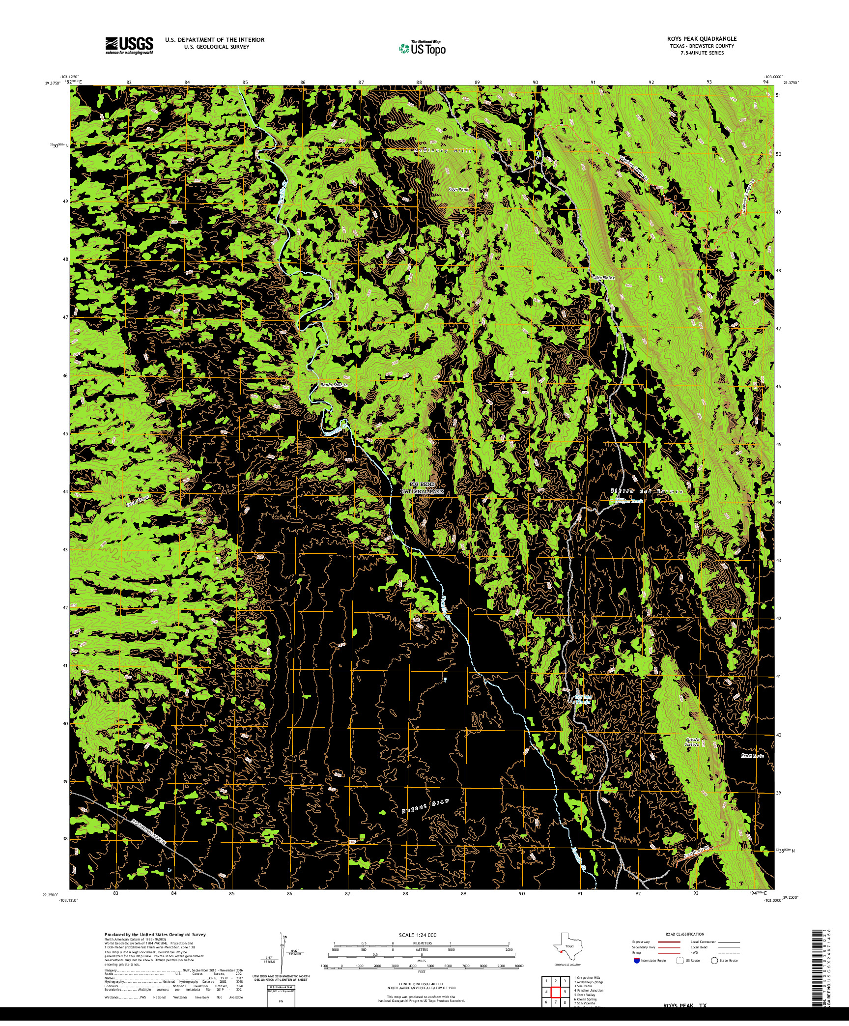 US TOPO 7.5-MINUTE MAP FOR ROYS PEAK, TX