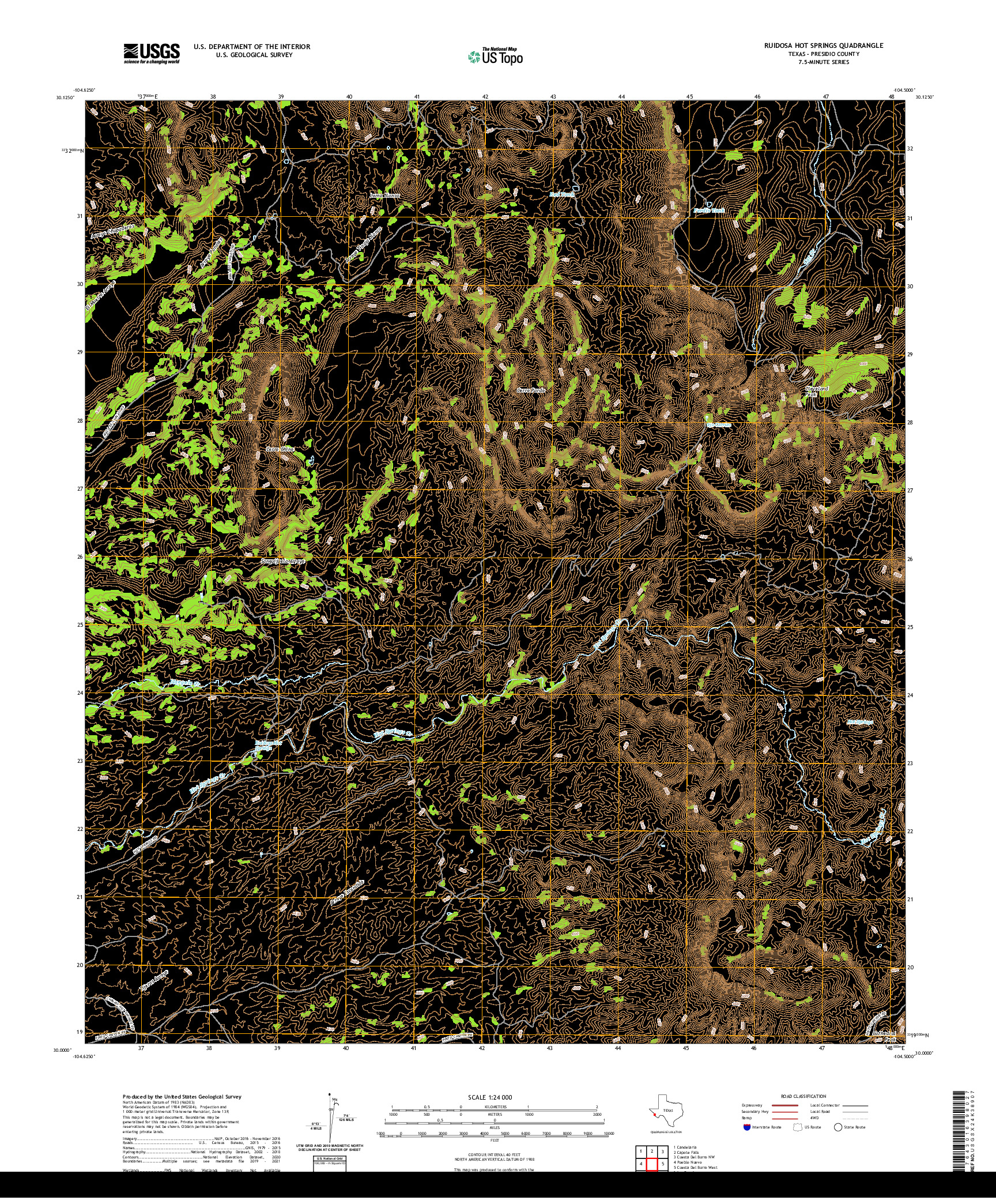 US TOPO 7.5-MINUTE MAP FOR RUIDOSA HOT SPRINGS, TX