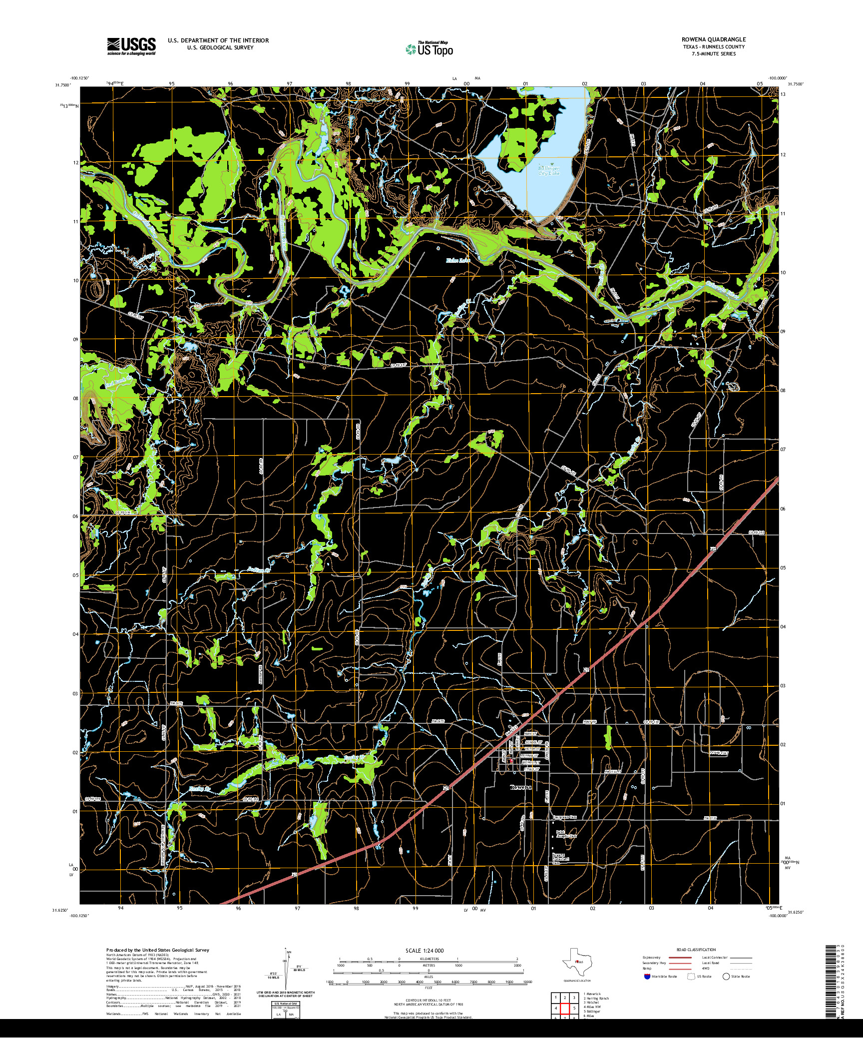 US TOPO 7.5-MINUTE MAP FOR ROWENA, TX