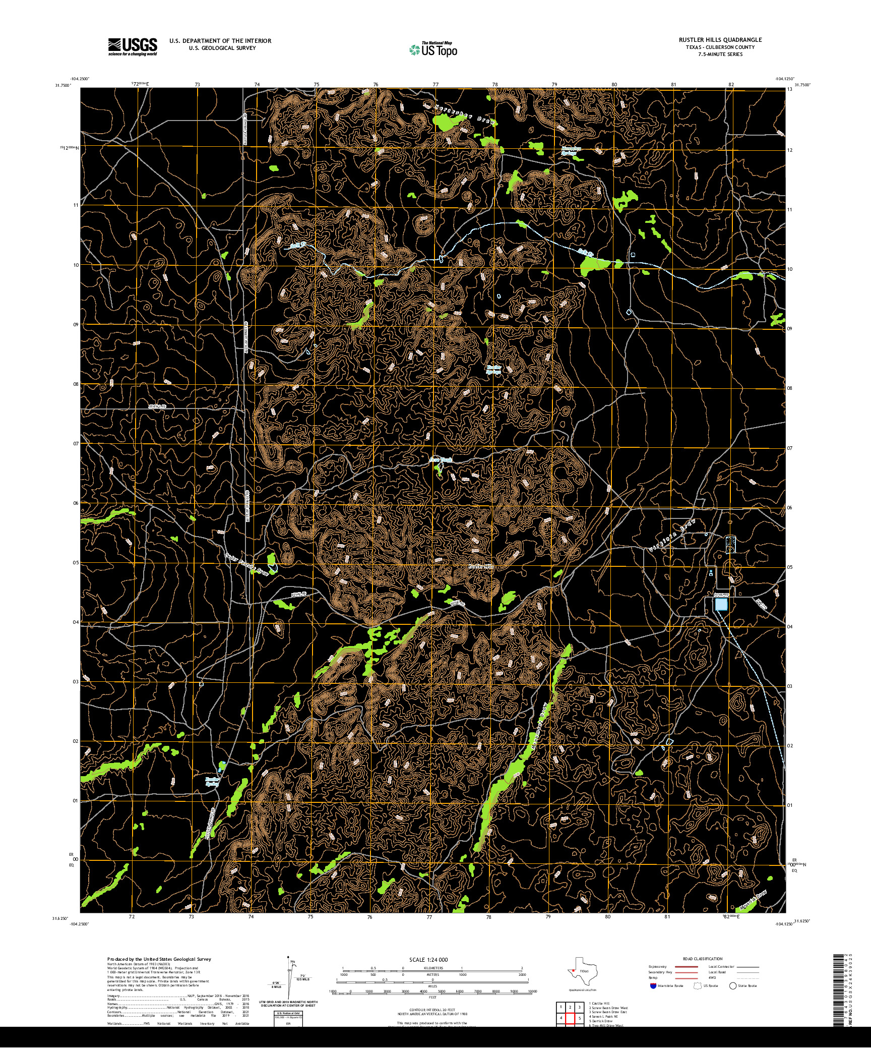 US TOPO 7.5-MINUTE MAP FOR RUSTLER HILLS, TX