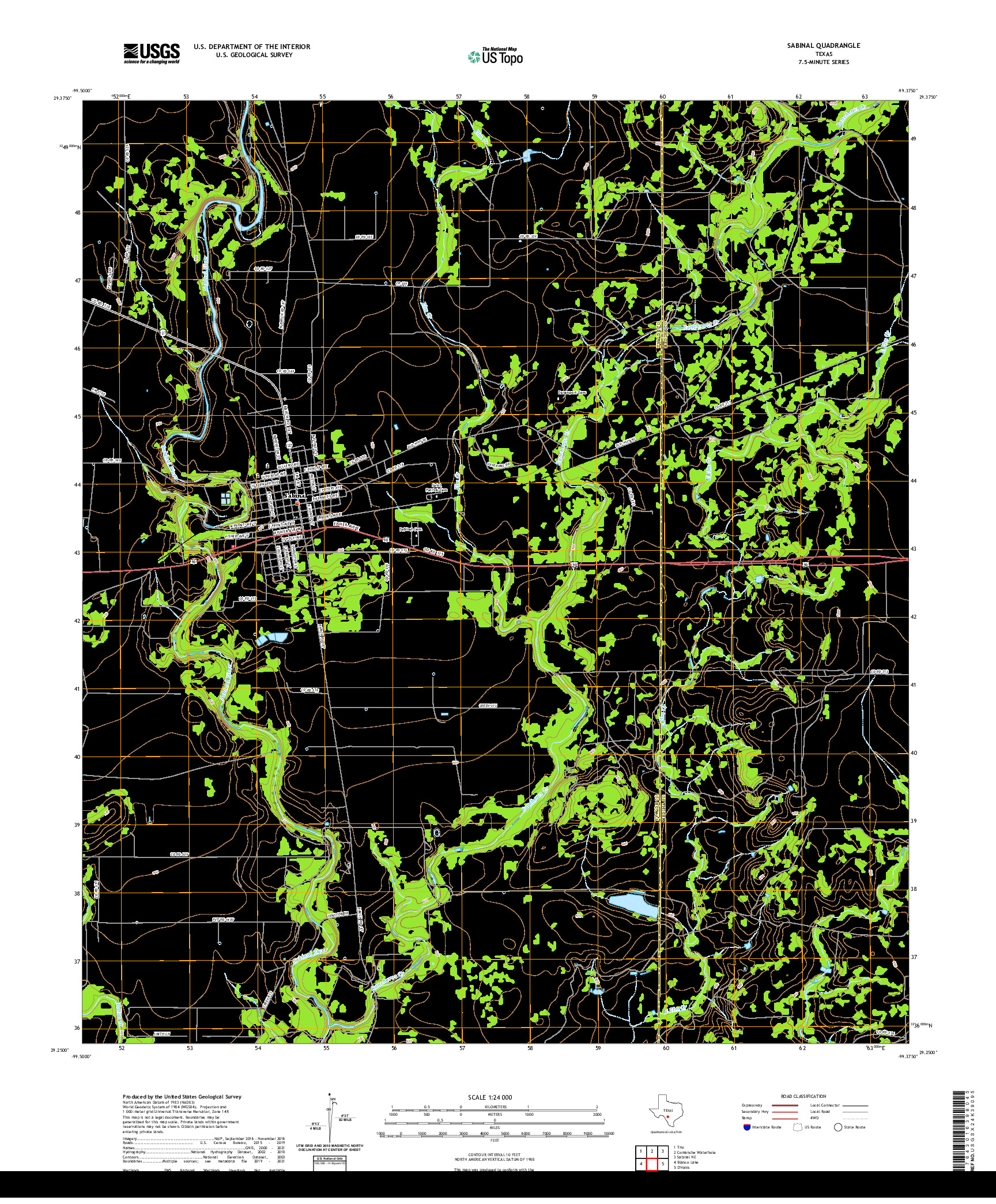 US TOPO 7.5-MINUTE MAP FOR SABINAL, TX