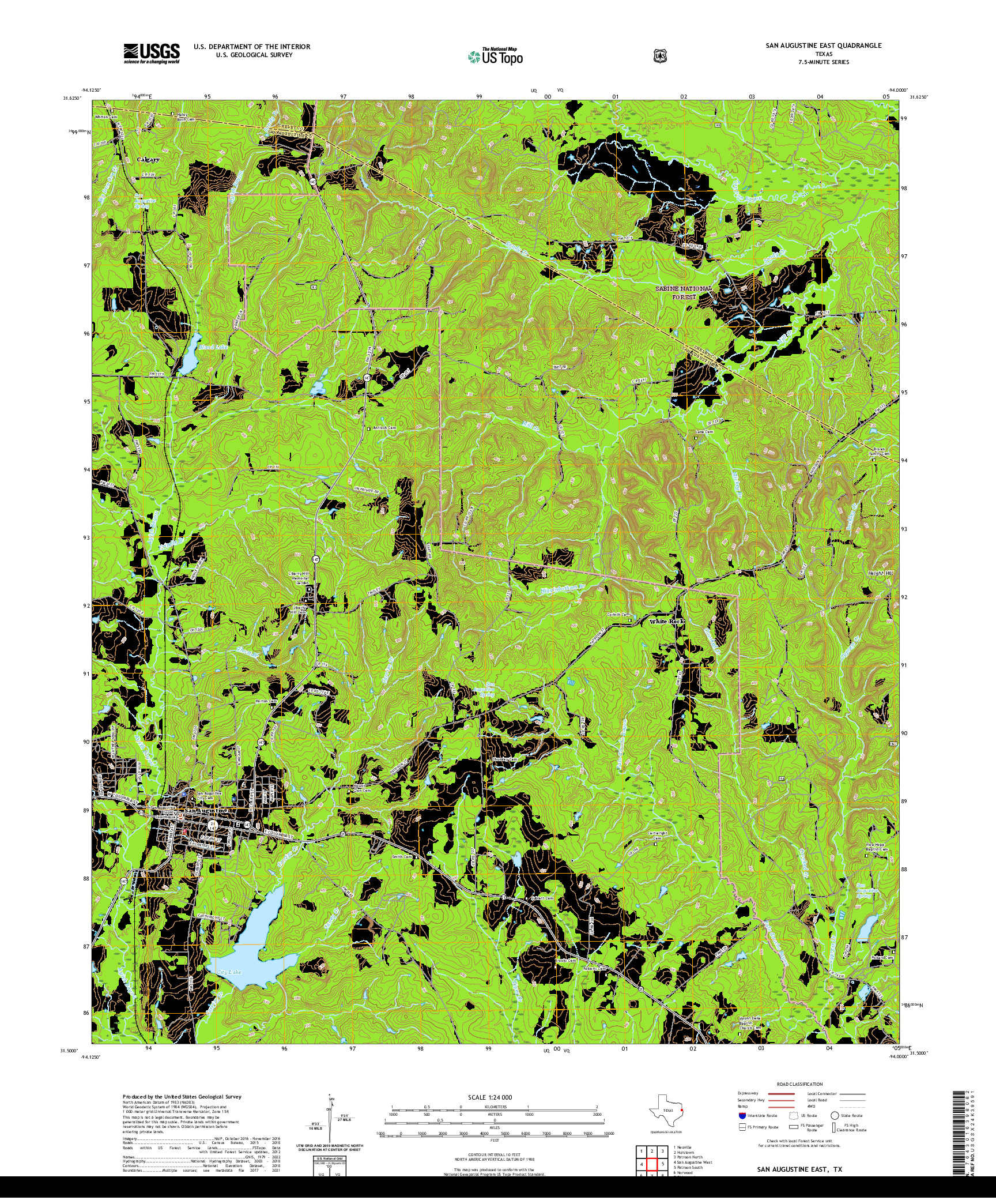 US TOPO 7.5-MINUTE MAP FOR SAN AUGUSTINE EAST, TX