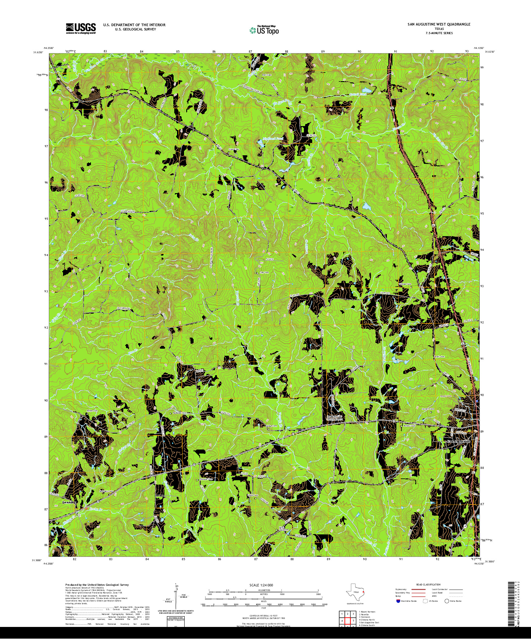 US TOPO 7.5-MINUTE MAP FOR SAN AUGUSTINE WEST, TX