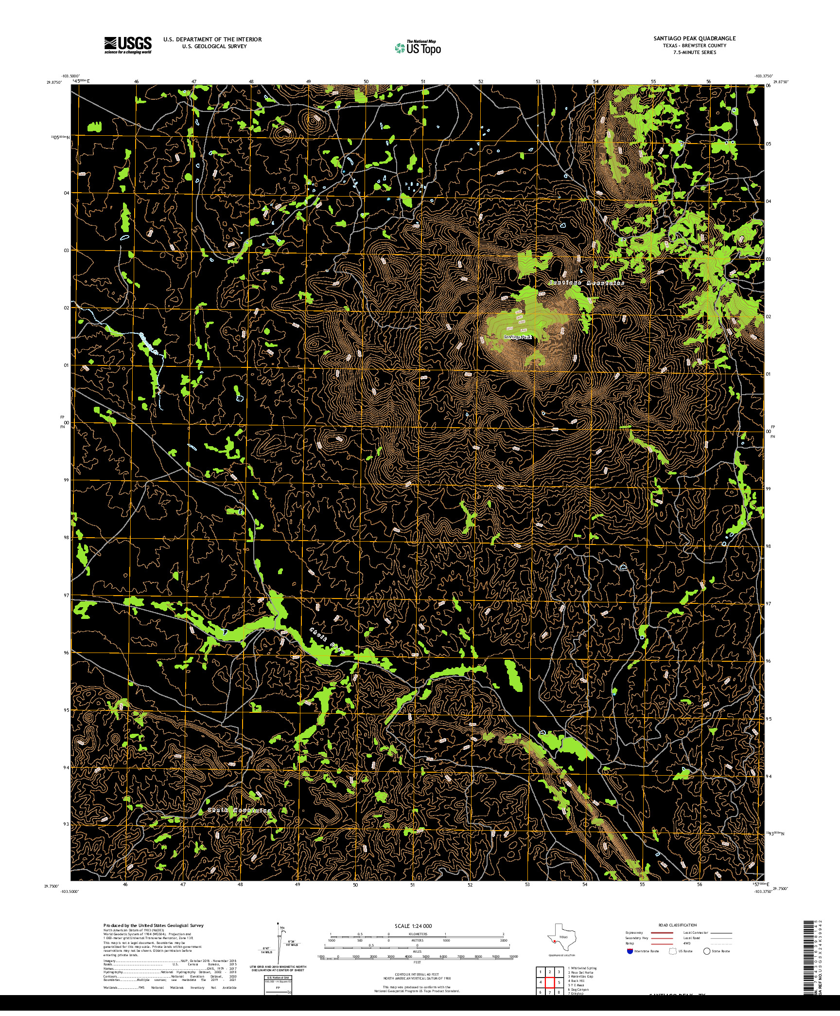 US TOPO 7.5-MINUTE MAP FOR SANTIAGO PEAK, TX