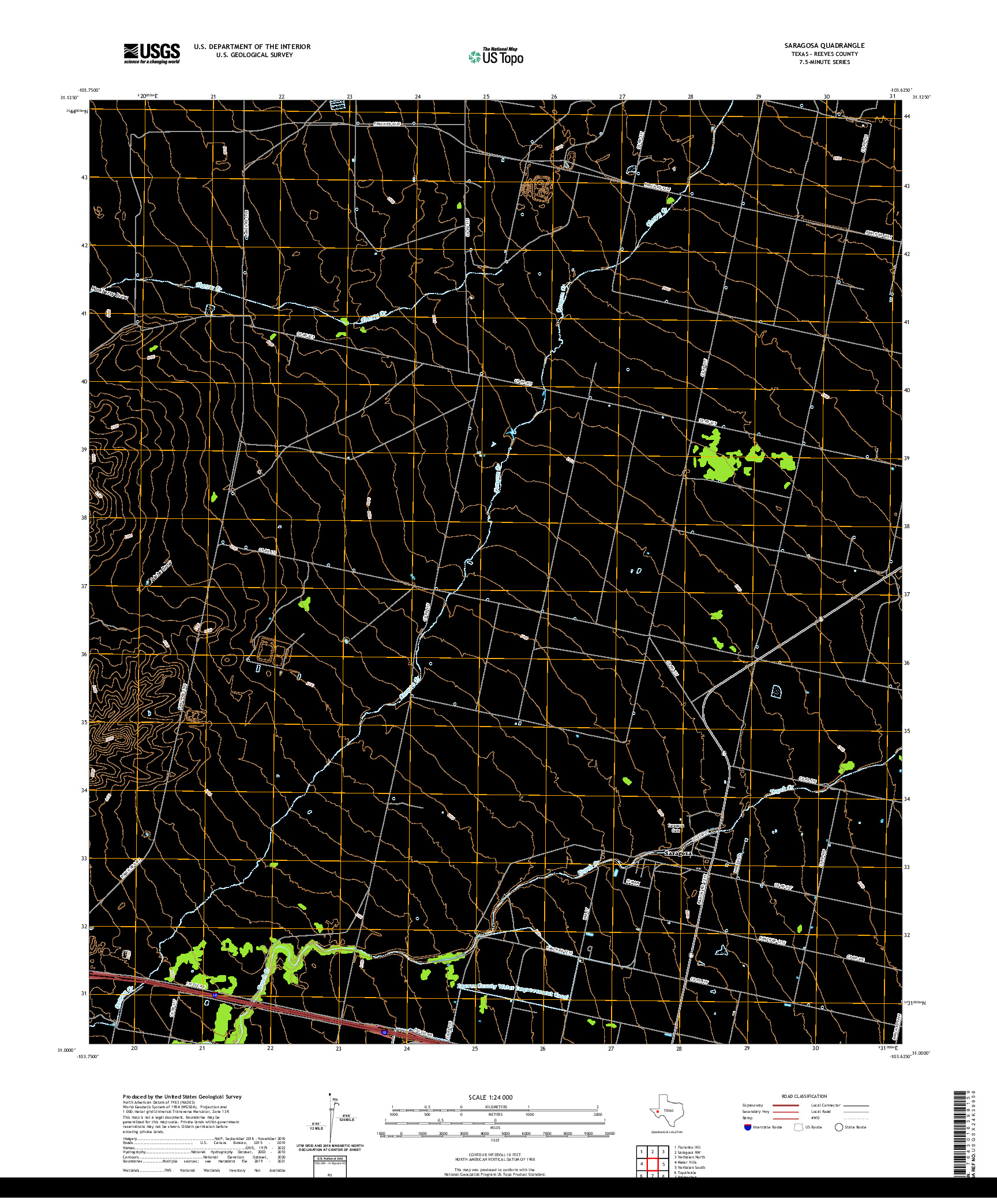 US TOPO 7.5-MINUTE MAP FOR SARAGOSA, TX