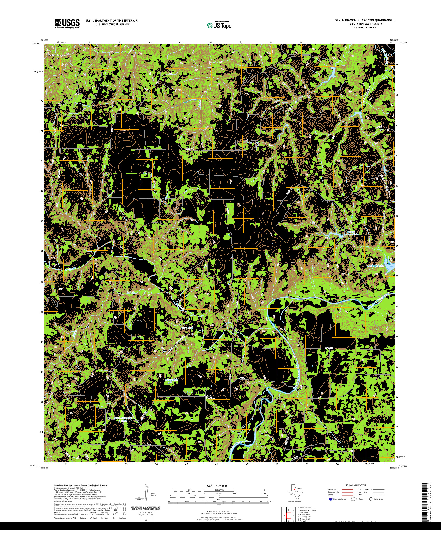 US TOPO 7.5-MINUTE MAP FOR SEVEN DIAMOND L CANYON, TX