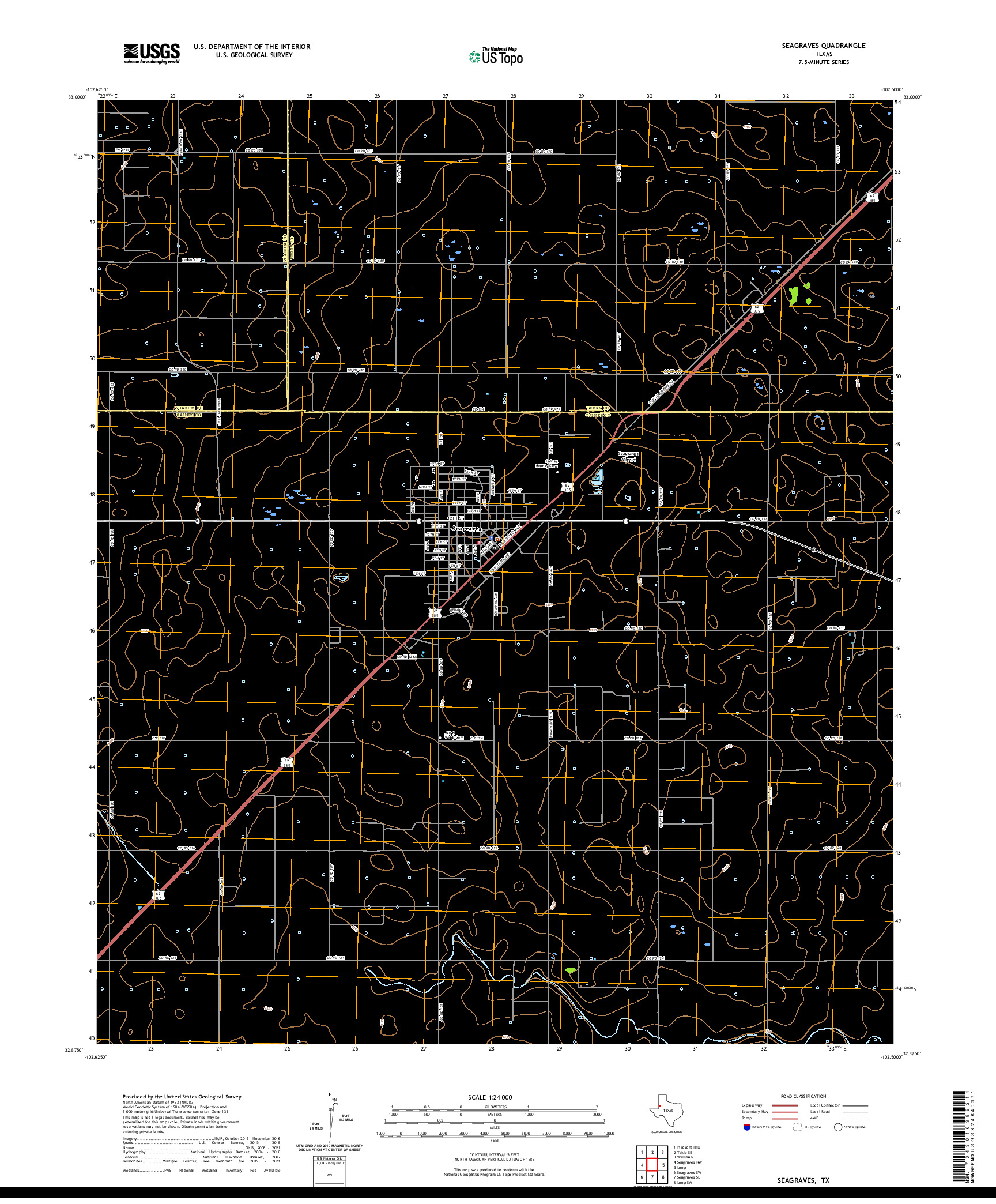 US TOPO 7.5-MINUTE MAP FOR SEAGRAVES, TX