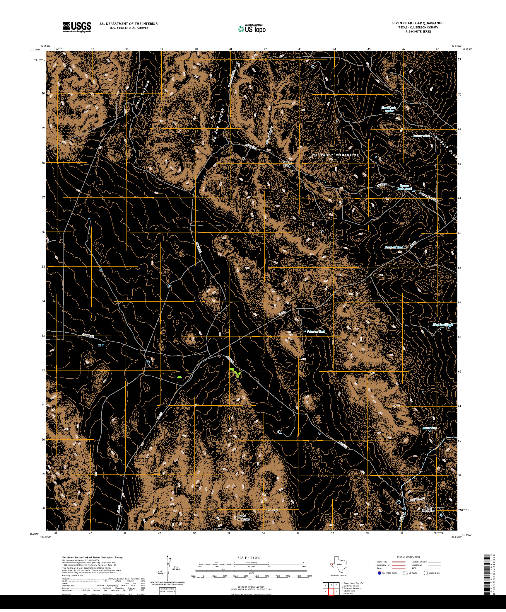 US TOPO 7.5-MINUTE MAP FOR SEVEN HEART GAP, TX