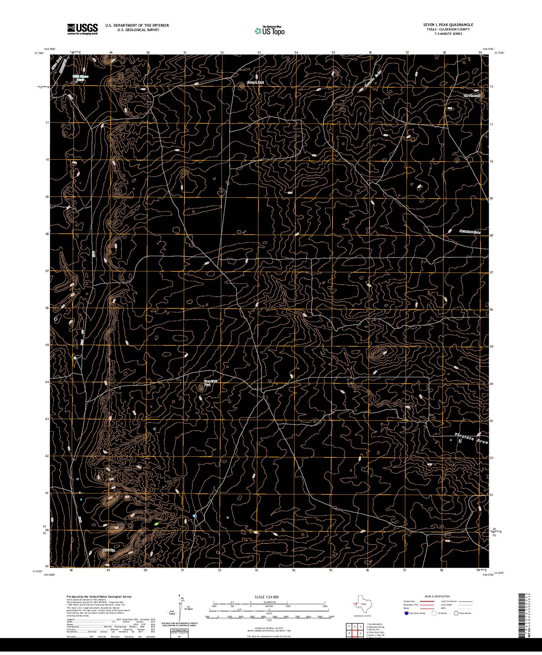 US TOPO 7.5-MINUTE MAP FOR SEVEN L PEAK, TX