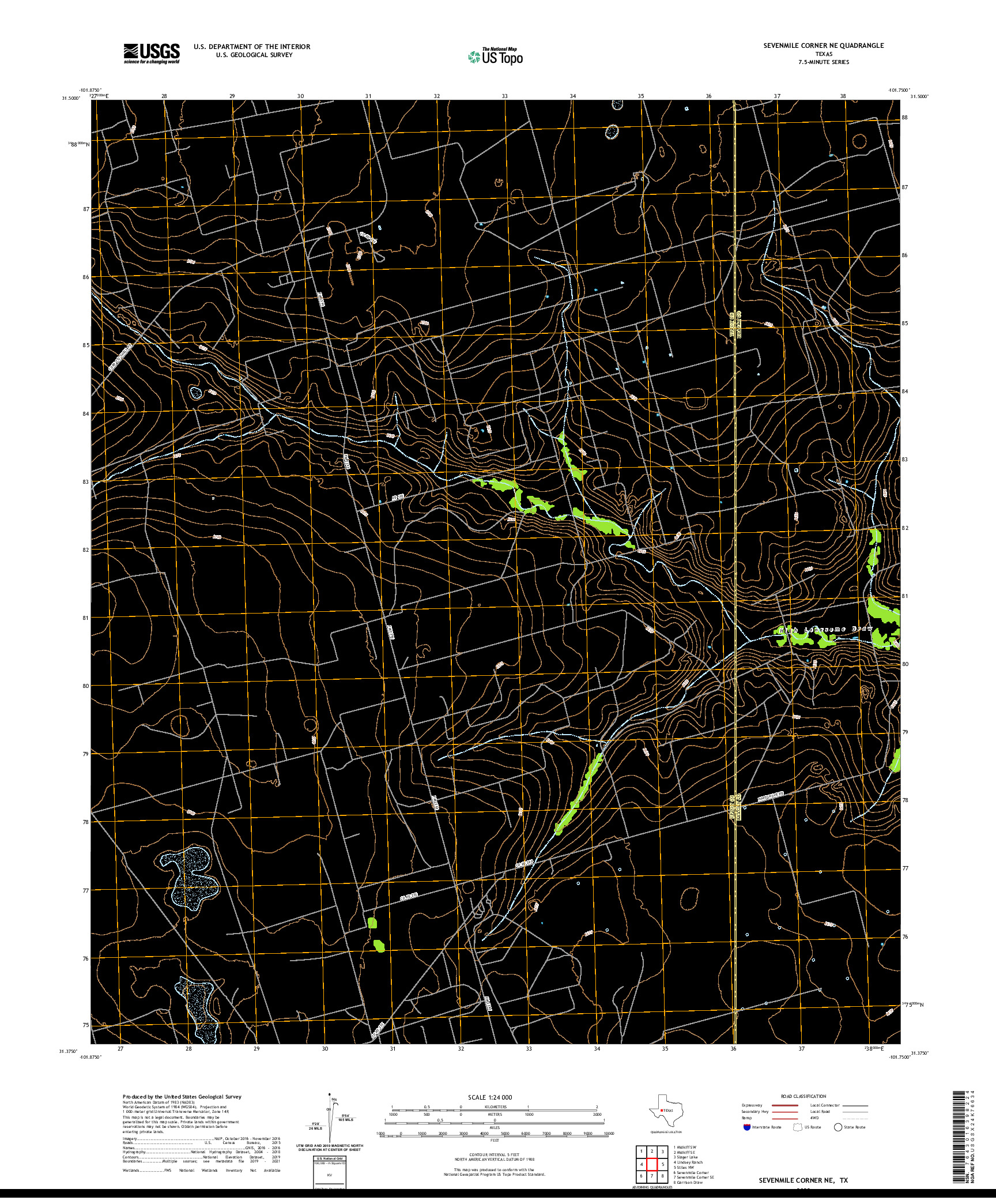 US TOPO 7.5-MINUTE MAP FOR SEVENMILE CORNER NE, TX