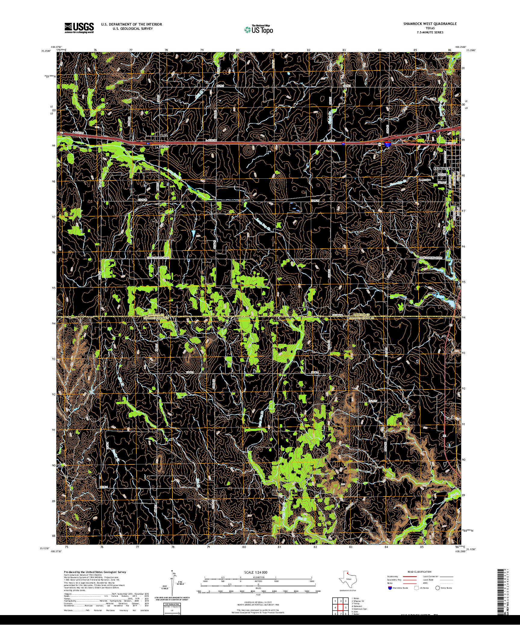 US TOPO 7.5-MINUTE MAP FOR SHAMROCK WEST, TX
