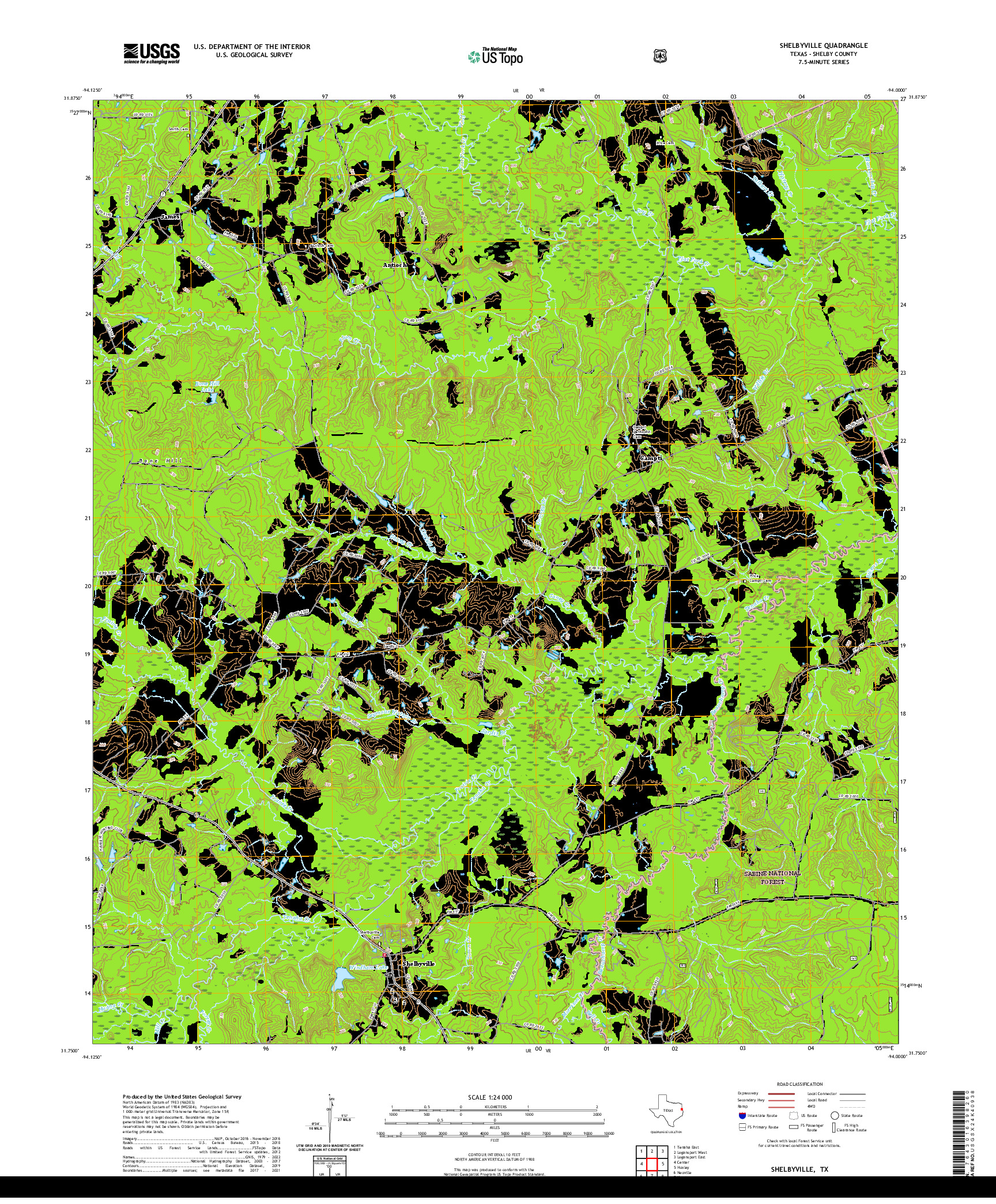 US TOPO 7.5-MINUTE MAP FOR SHELBYVILLE, TX