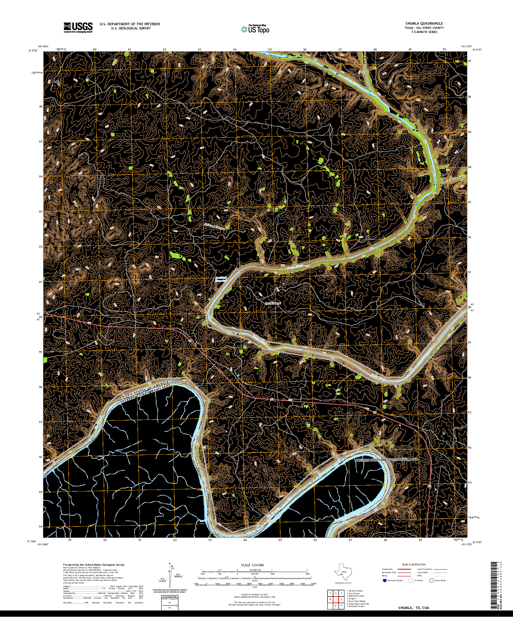 US TOPO 7.5-MINUTE MAP FOR SHUMLA, TX,COA