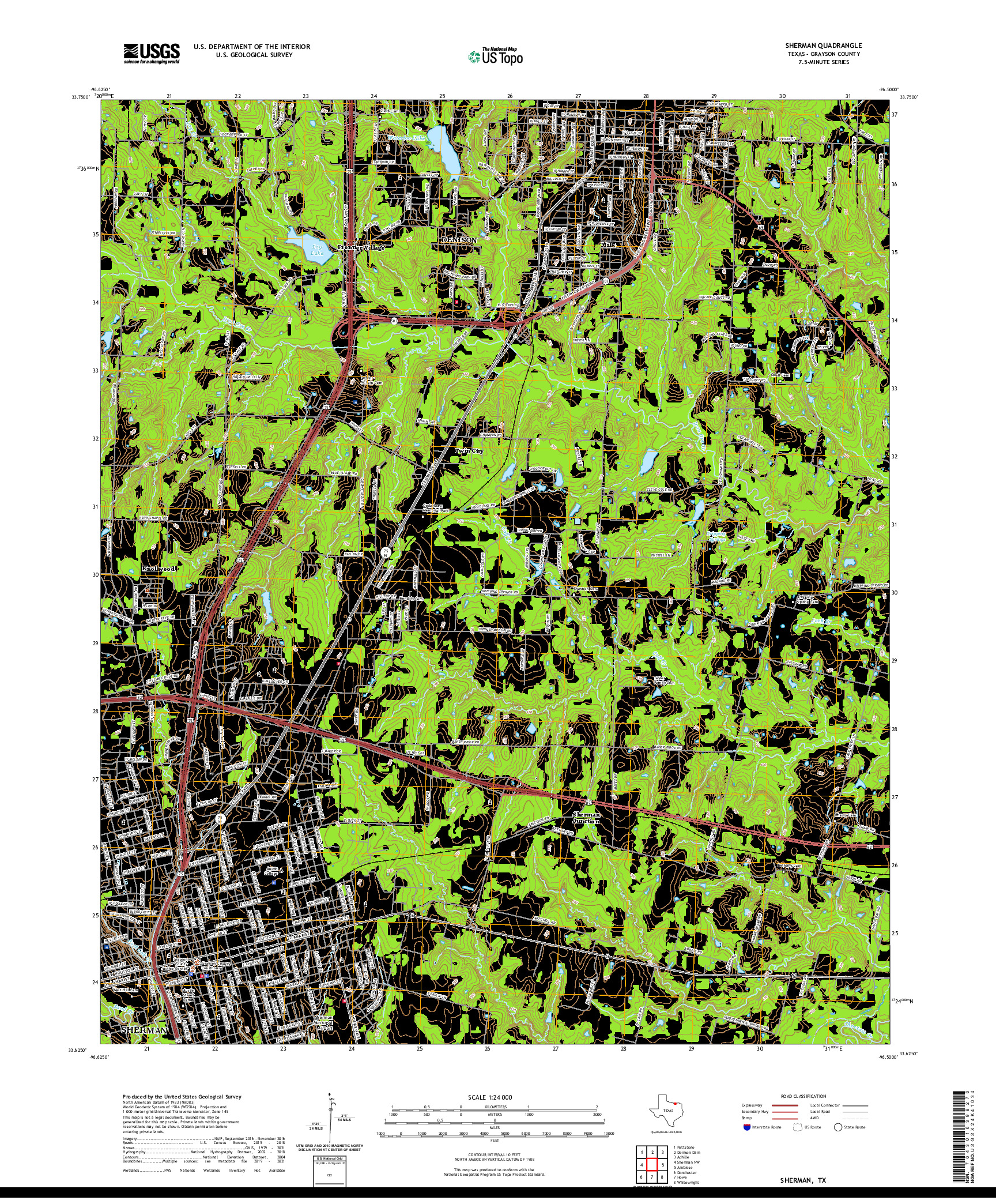 US TOPO 7.5-MINUTE MAP FOR SHERMAN, TX