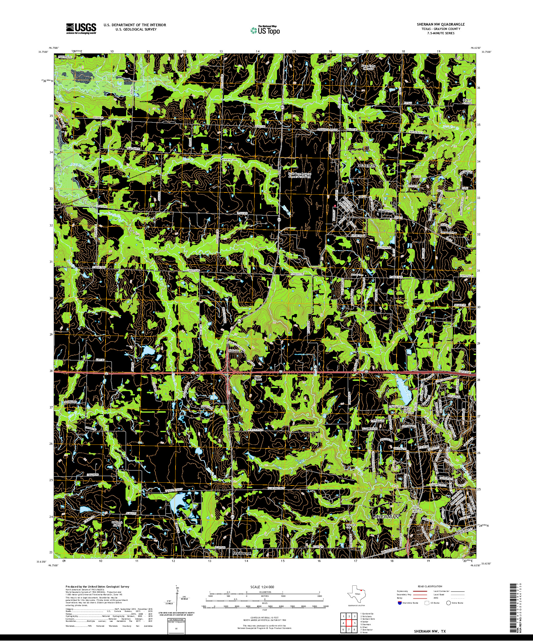 US TOPO 7.5-MINUTE MAP FOR SHERMAN NW, TX