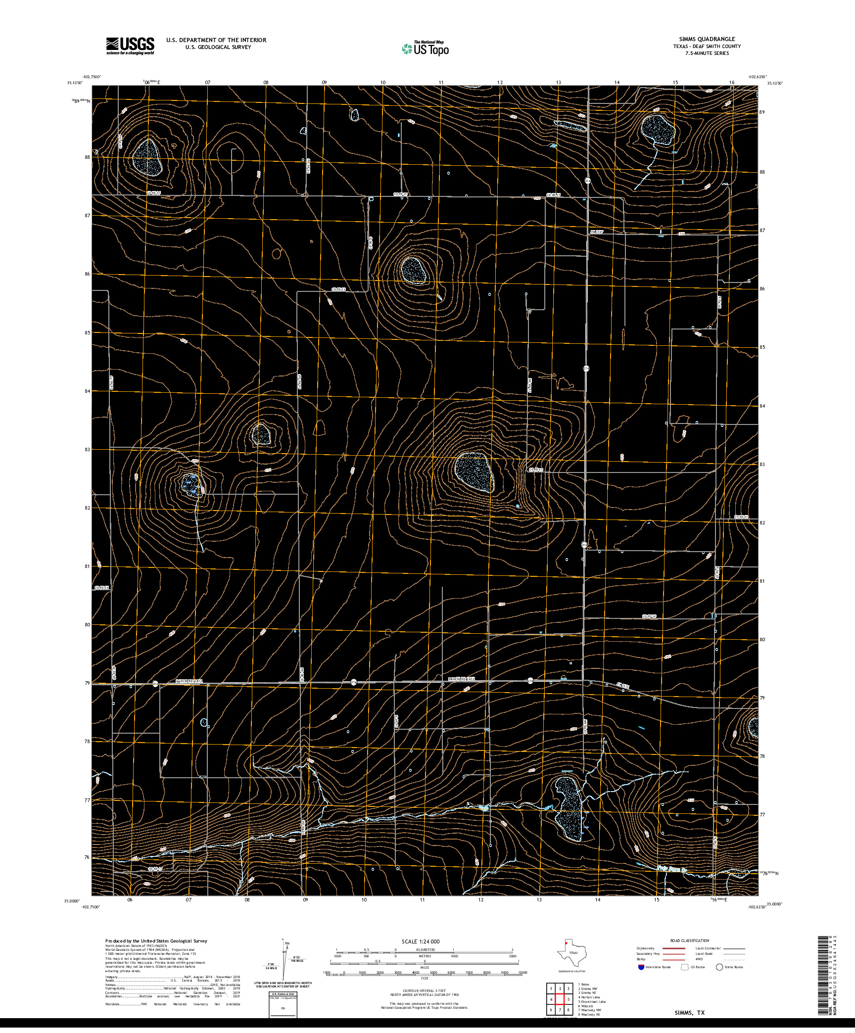 US TOPO 7.5-MINUTE MAP FOR SIMMS, TX