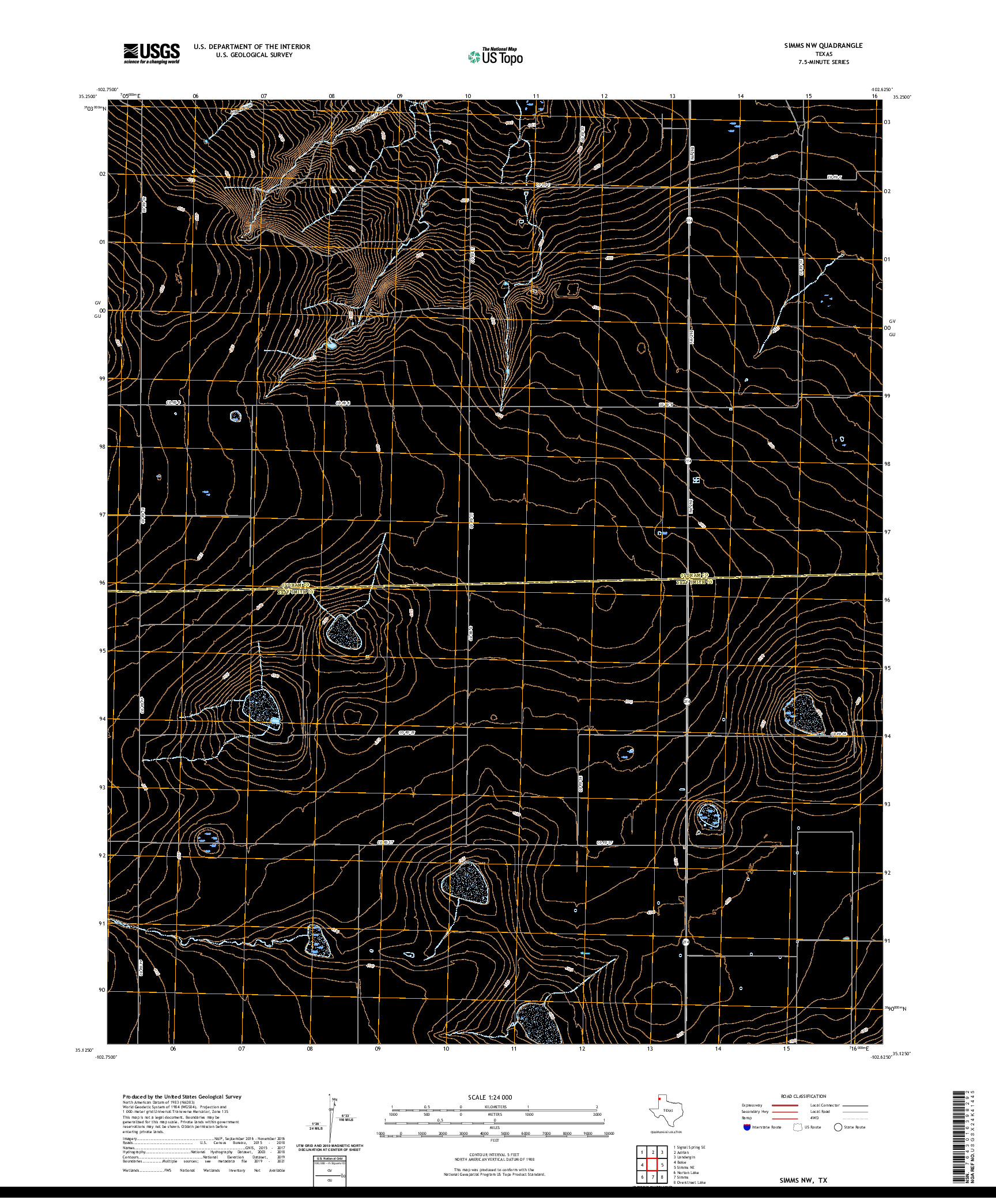 US TOPO 7.5-MINUTE MAP FOR SIMMS NW, TX