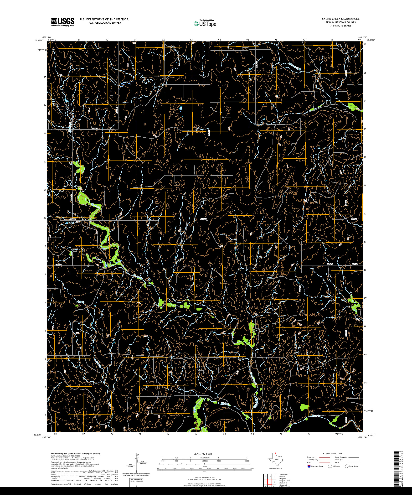 US TOPO 7.5-MINUTE MAP FOR SKUNK CREEK, TX