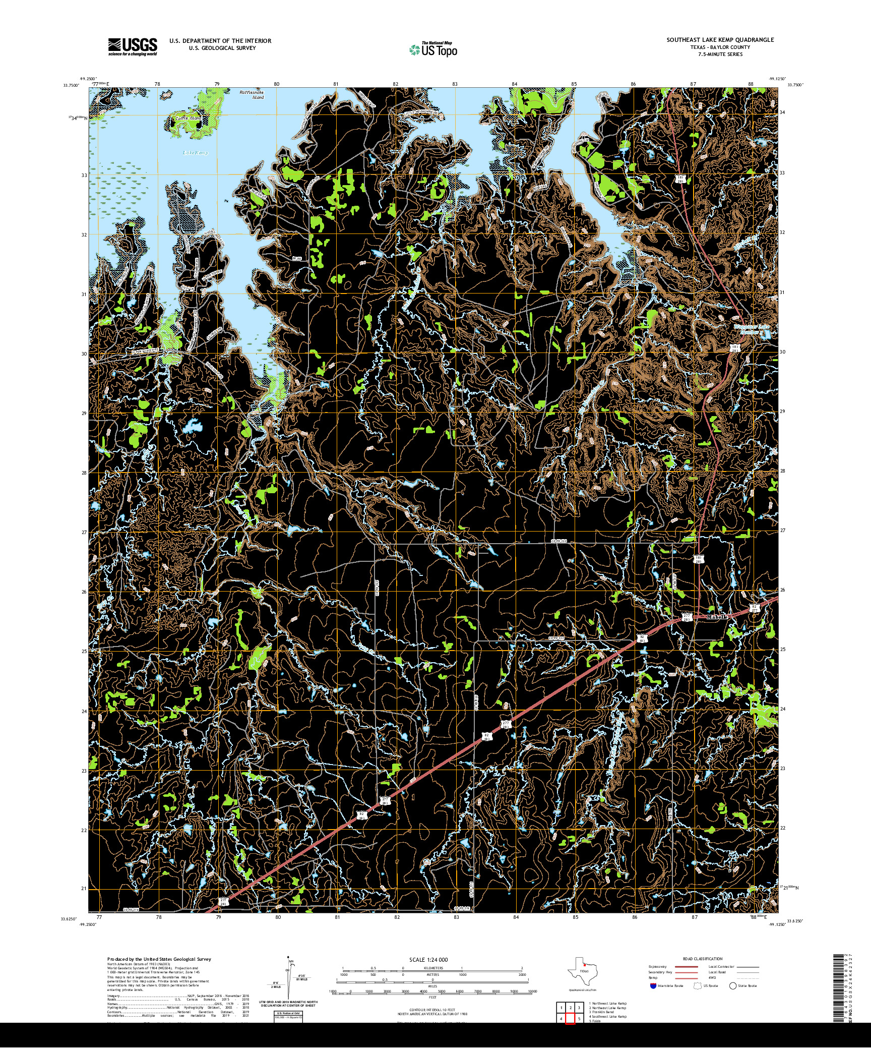 US TOPO 7.5-MINUTE MAP FOR SOUTHEAST LAKE KEMP, TX