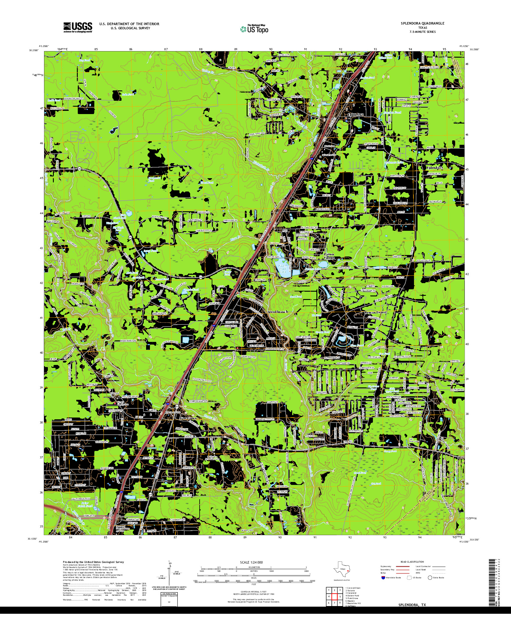 US TOPO 7.5-MINUTE MAP FOR SPLENDORA, TX