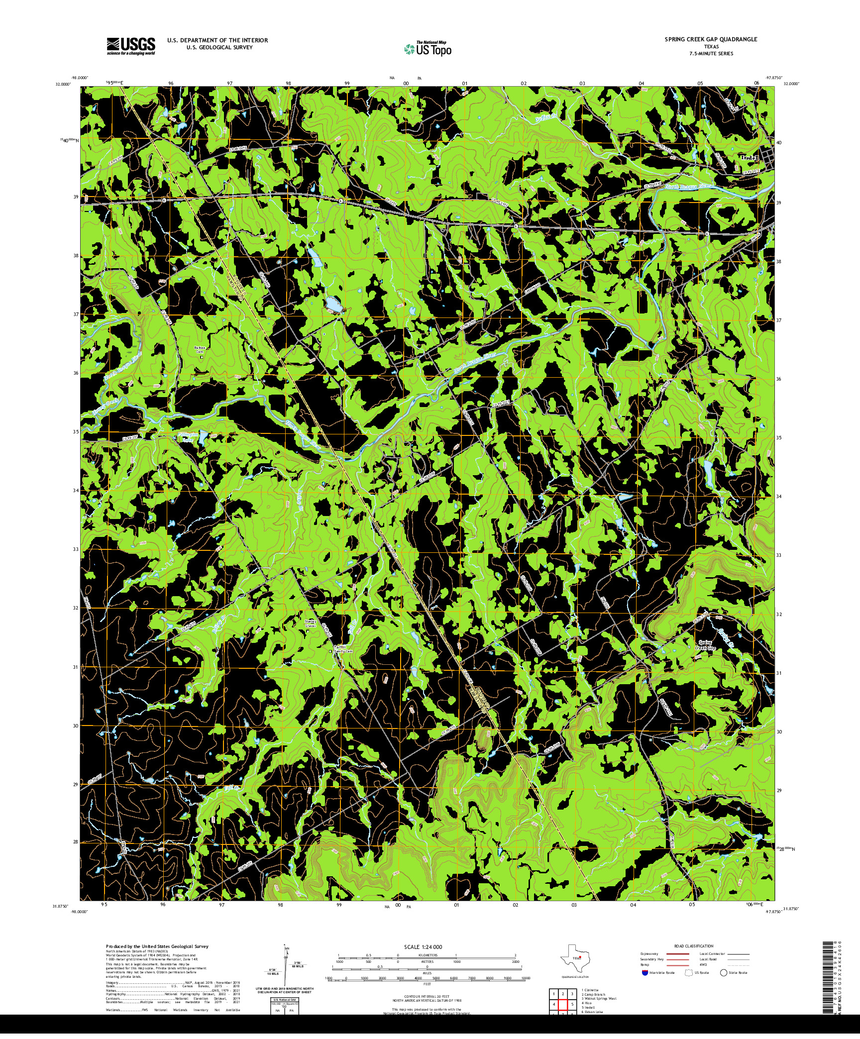 US TOPO 7.5-MINUTE MAP FOR SPRING CREEK GAP, TX