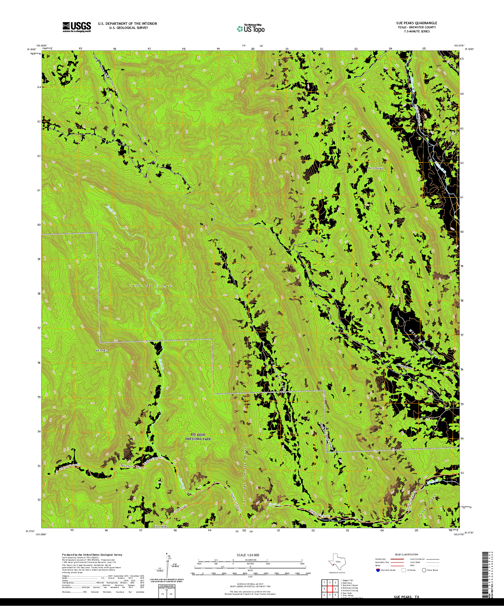 US TOPO 7.5-MINUTE MAP FOR SUE PEAKS, TX