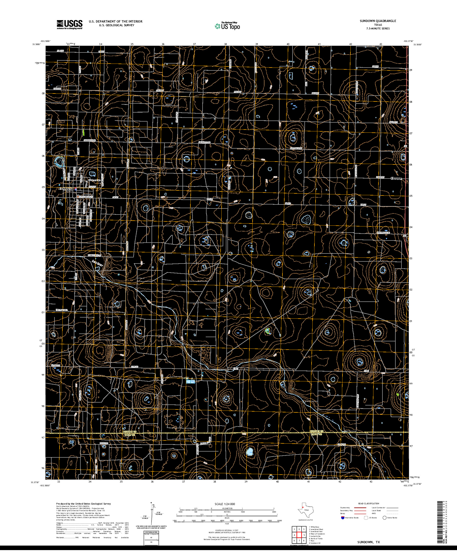 US TOPO 7.5-MINUTE MAP FOR SUNDOWN, TX