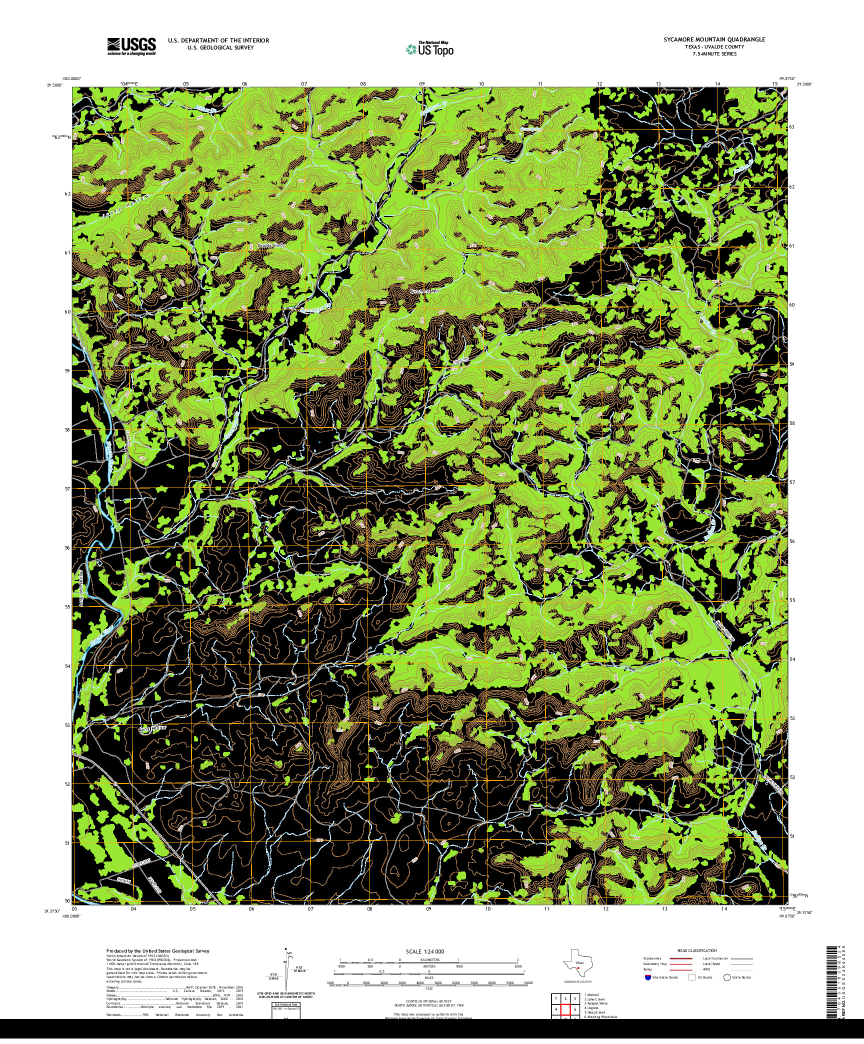 US TOPO 7.5-MINUTE MAP FOR SYCAMORE MOUNTAIN, TX