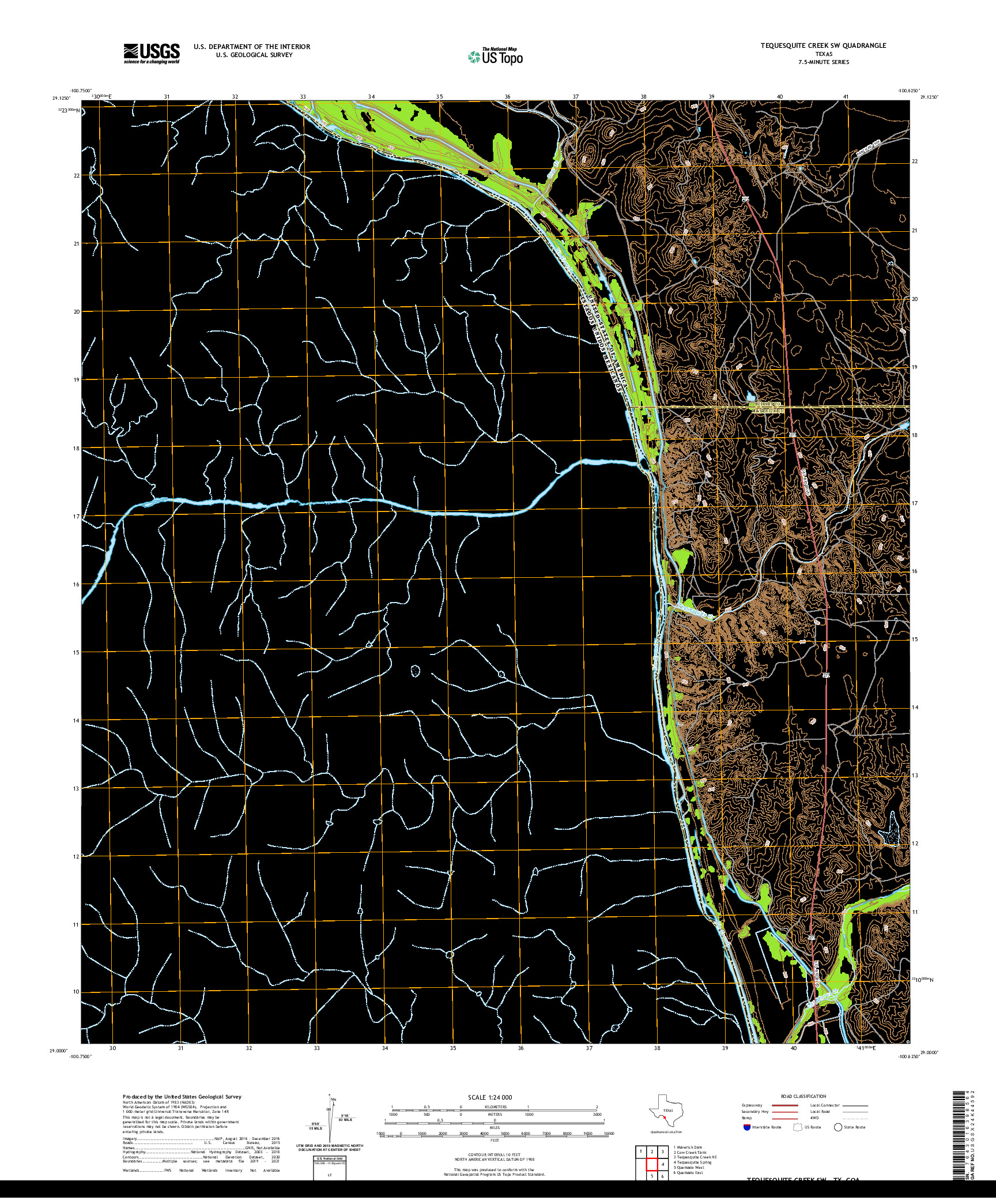 US TOPO 7.5-MINUTE MAP FOR TEQUESQUITE CREEK SW, TX,COA