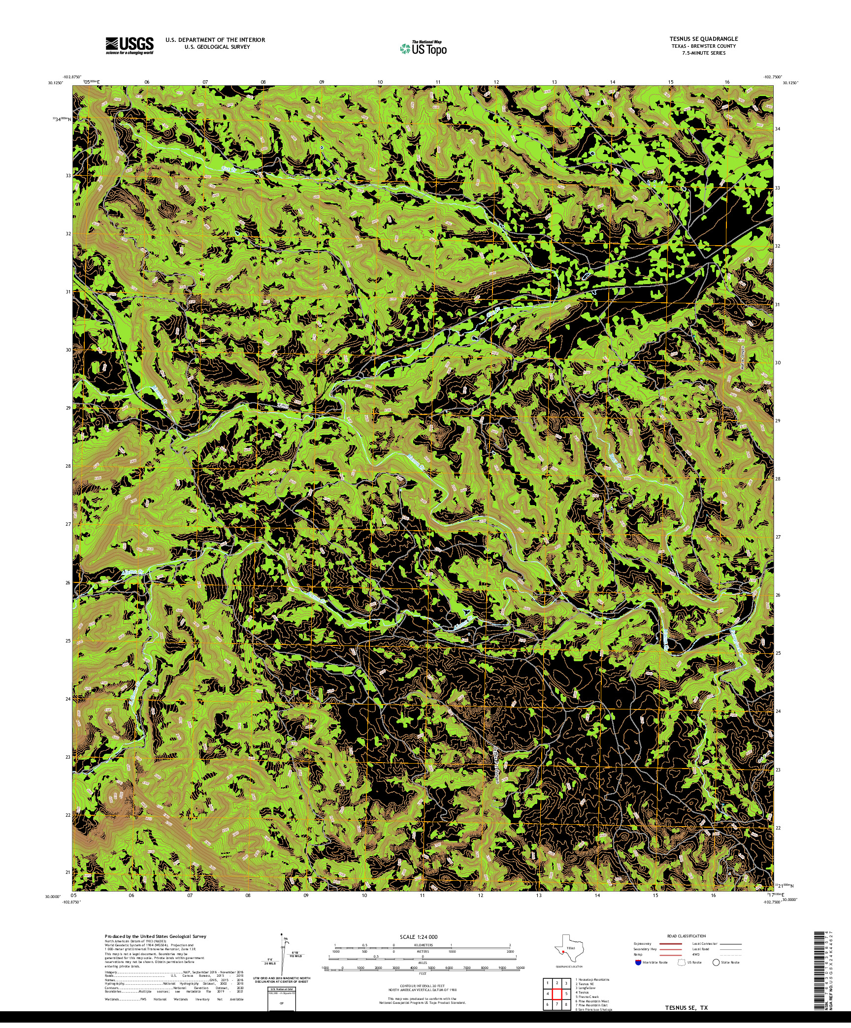 US TOPO 7.5-MINUTE MAP FOR TESNUS SE, TX