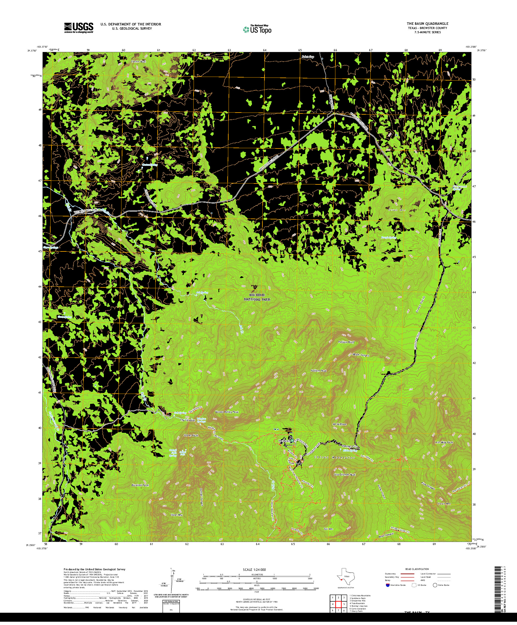 US TOPO 7.5-MINUTE MAP FOR THE BASIN, TX