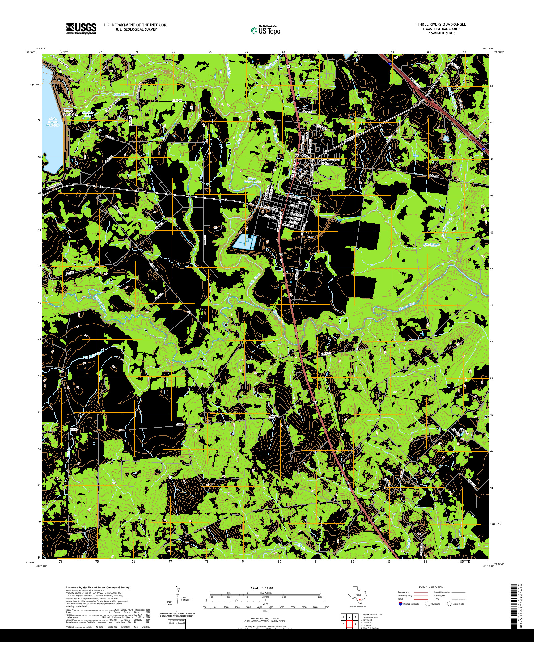 US TOPO 7.5-MINUTE MAP FOR THREE RIVERS, TX