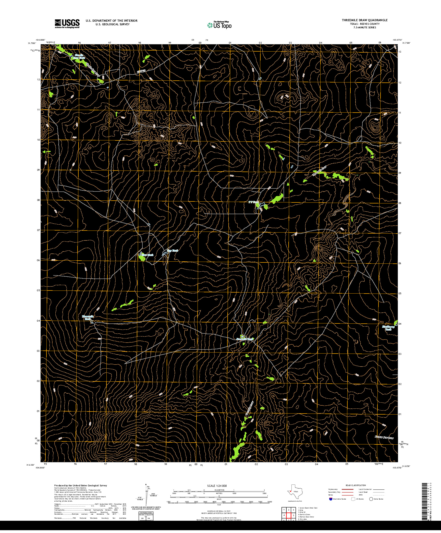 US TOPO 7.5-MINUTE MAP FOR THREEMILE DRAW, TX